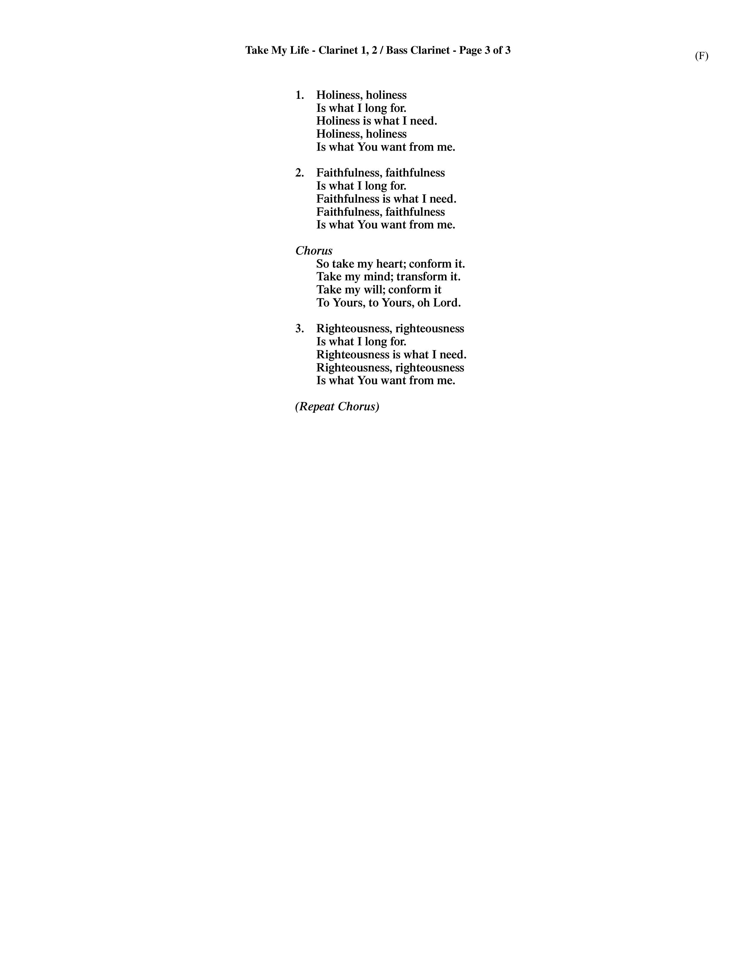 Take My Life (Choral Anthem SATB) Clarinet 1/2, Bass Clarinet (Word Music Choral / Orch. Ed Hogan)
