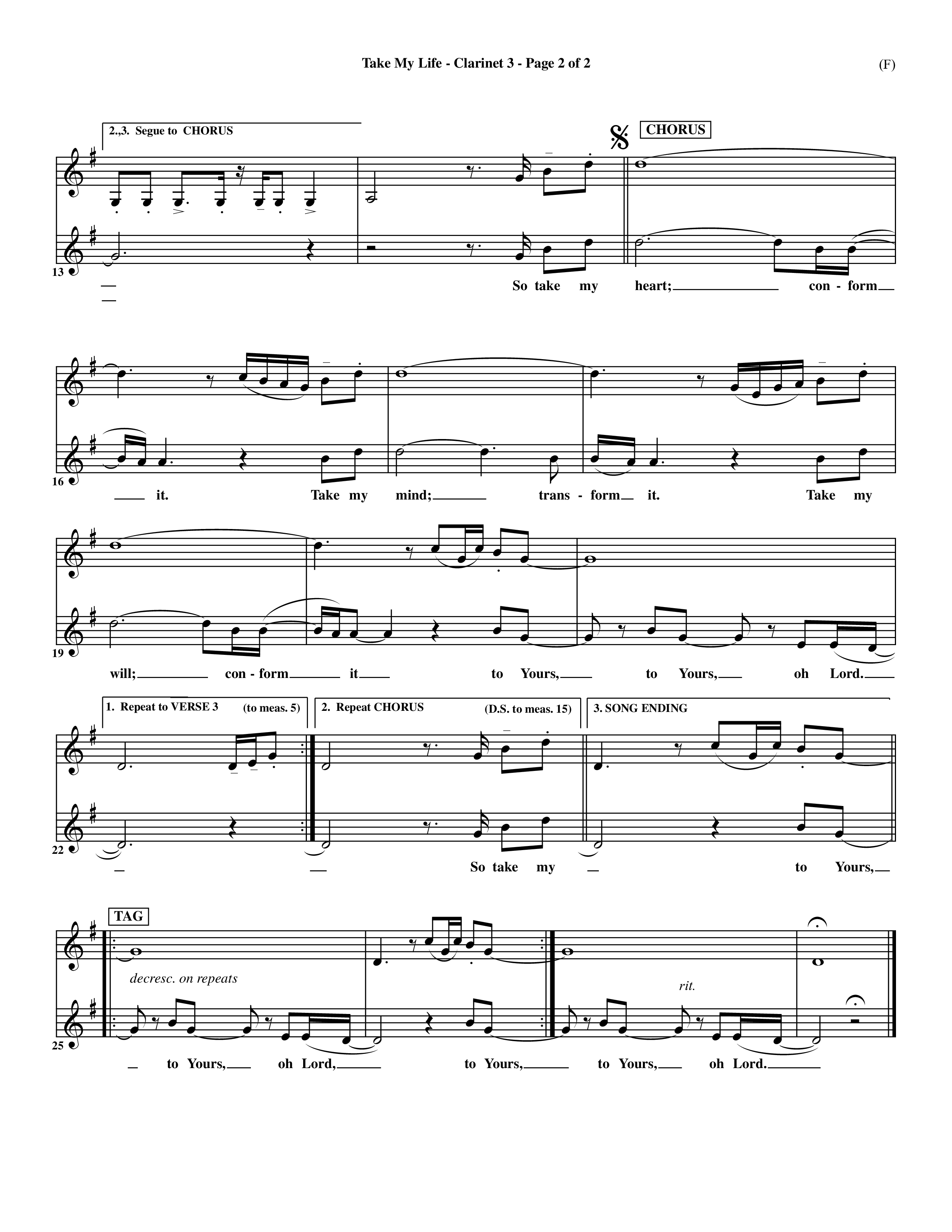 Take My Life (Choral Anthem SATB) Clarinet 3 (Word Music Choral / Orch. Ed Hogan)
