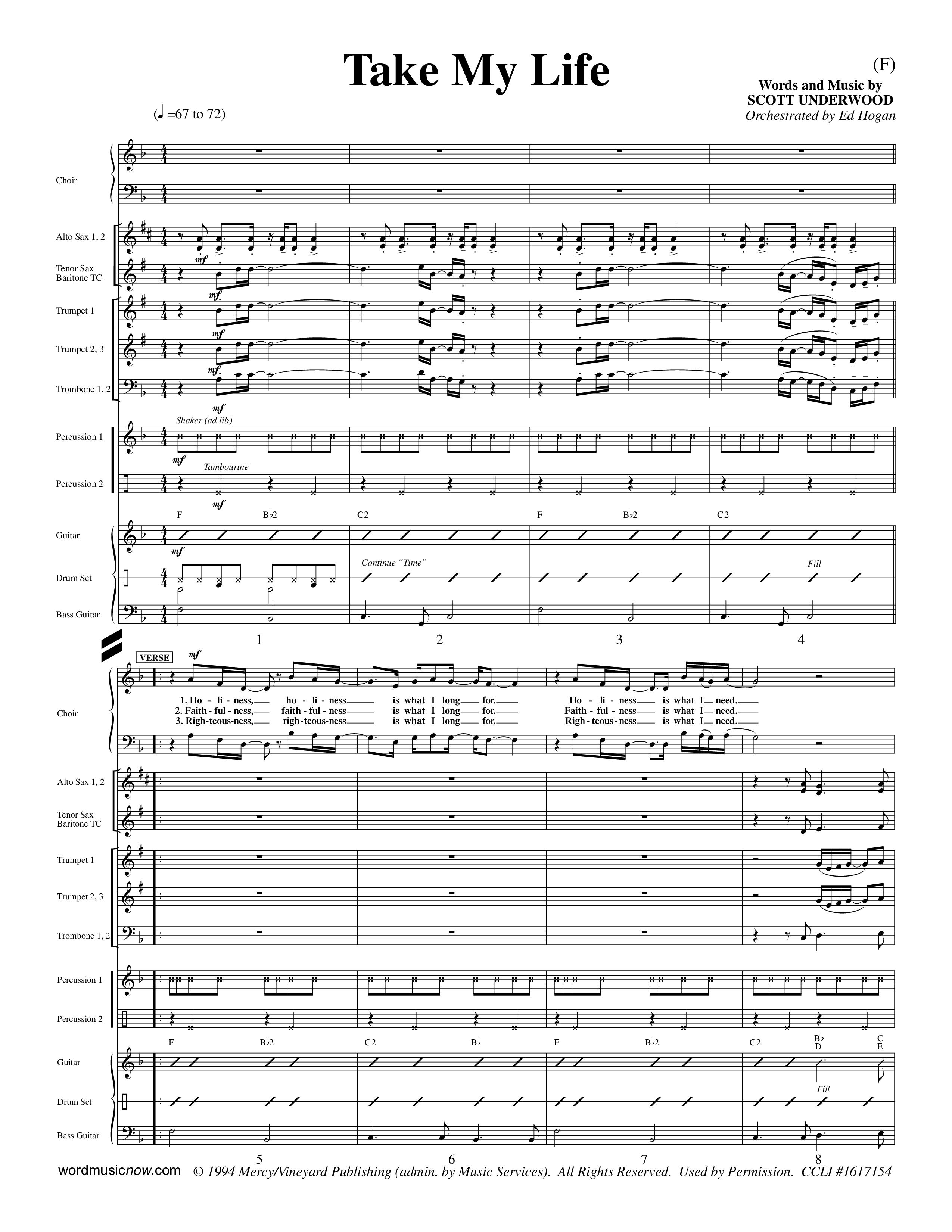 Take My Life (Choral Anthem SATB) PraiseBand (incl. Brass) (Word Music Choral / Orch. Ed Hogan)