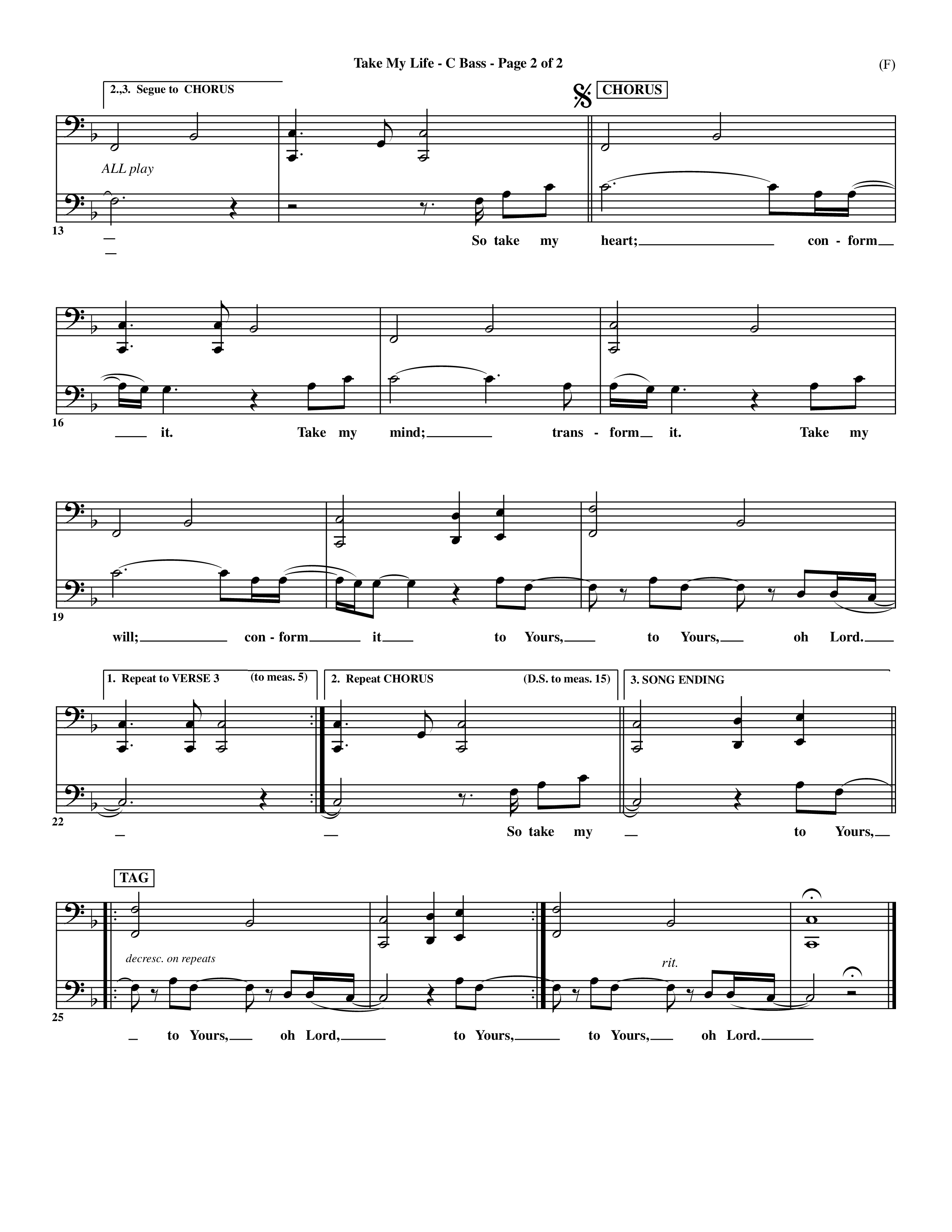 Take My Life (Choral Anthem SATB) Contrabass (Word Music Choral / Orch. Ed Hogan)