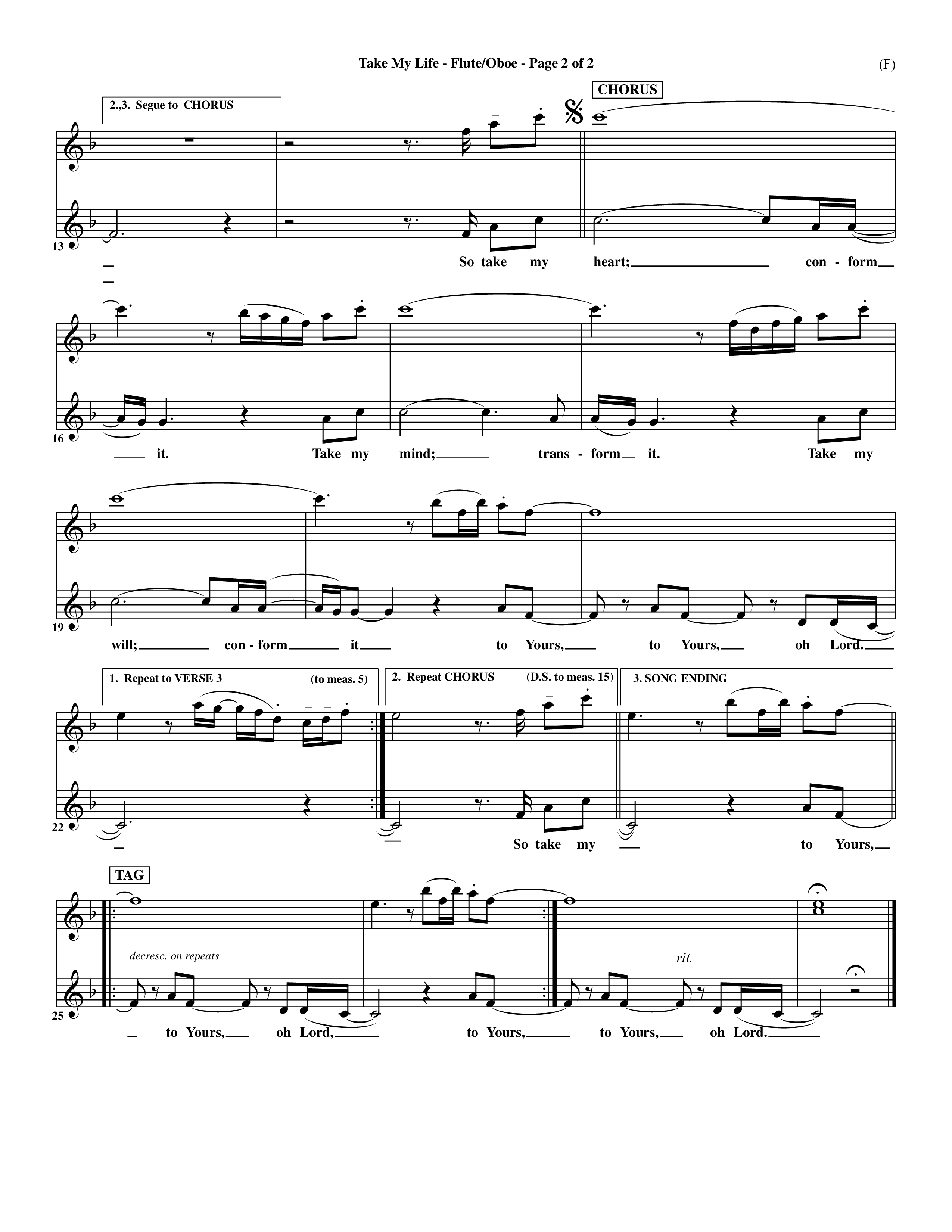 Take My Life (Choral Anthem SATB) Flute/Oboe (Word Music Choral / Orch. Ed Hogan)