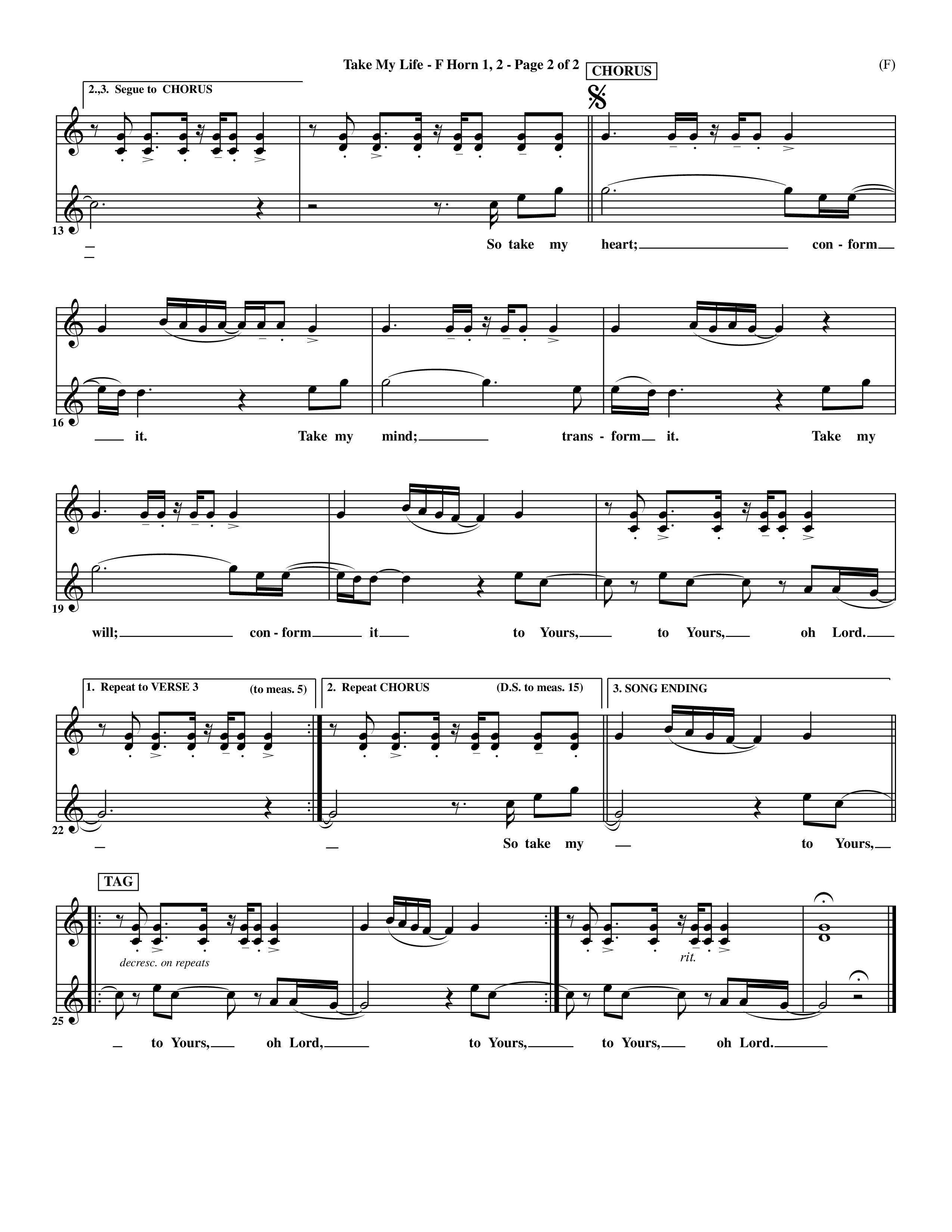 Take My Life (Choral Anthem SATB) French Horn (Word Music Choral / Orch. Ed Hogan)