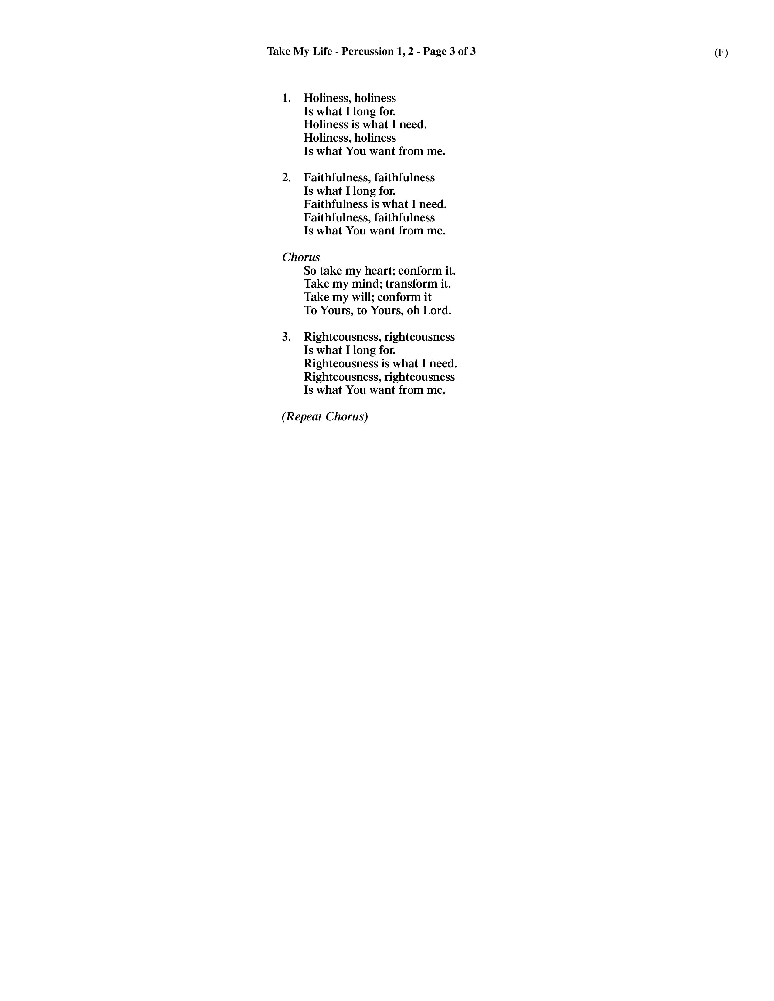 Take My Life (Choral Anthem SATB) Percussion 1/2 (Word Music Choral / Orch. Ed Hogan)