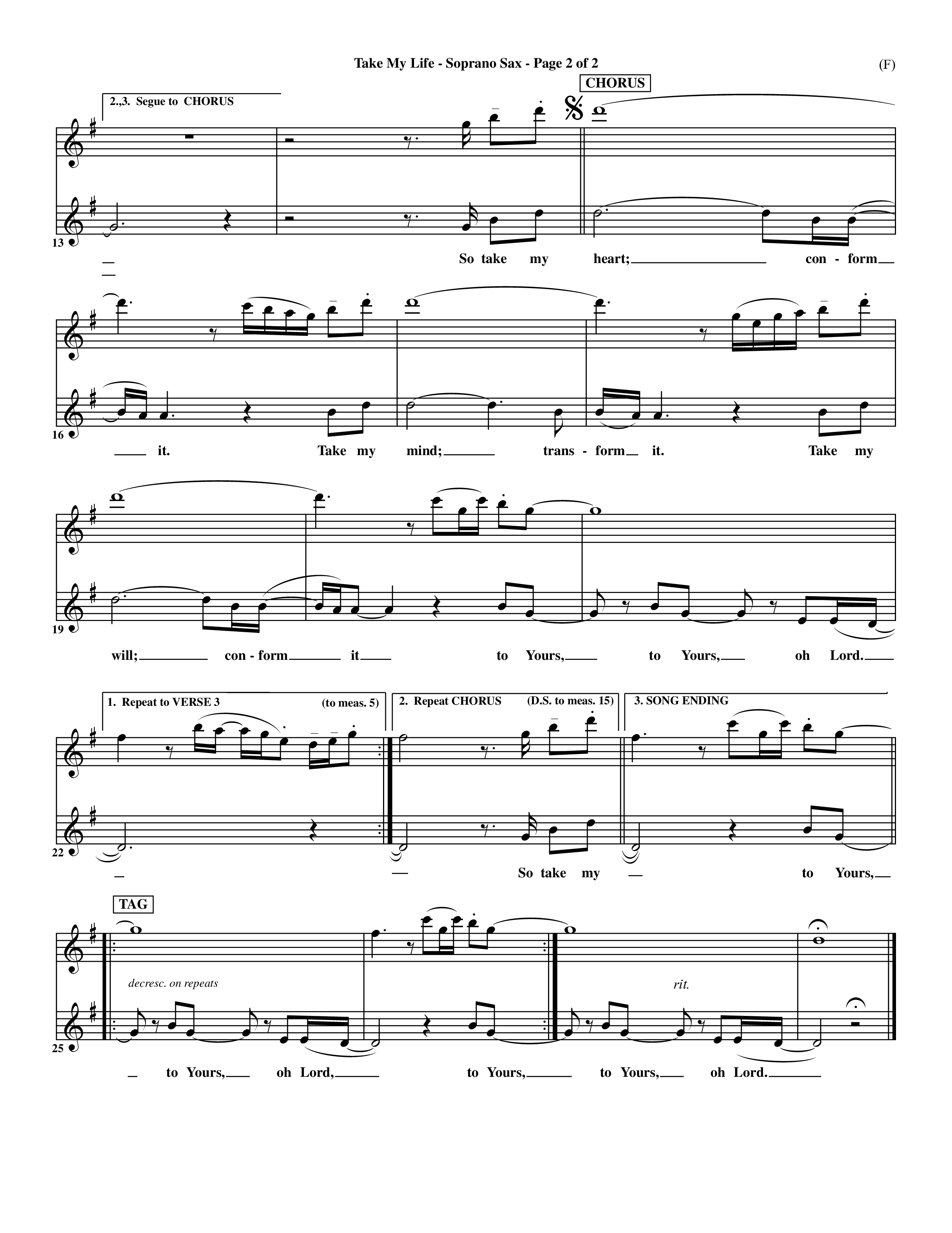 Take My Life (Choral Anthem SATB) Saxophone (Word Music Choral / Orch. Ed Hogan)