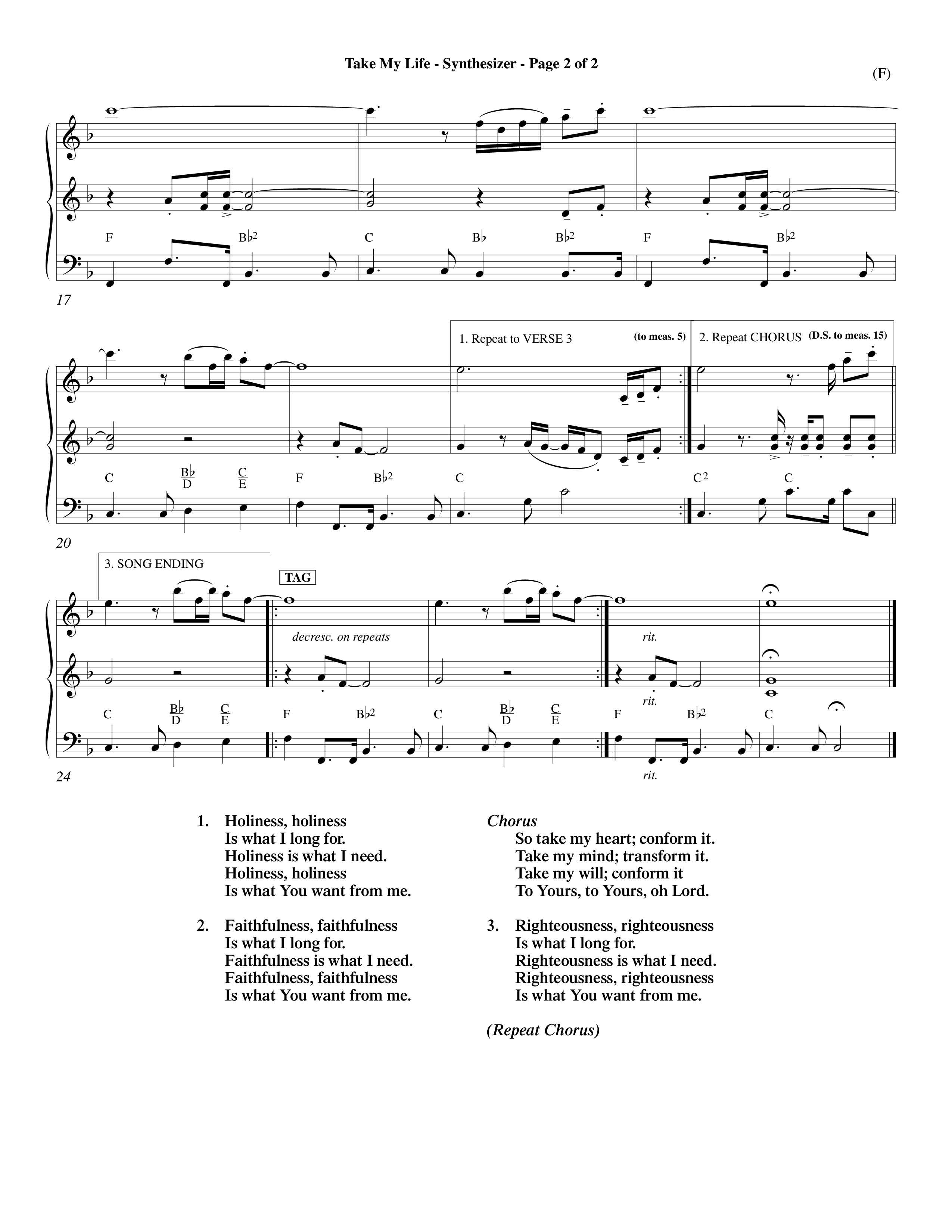 Take My Life (Choral Anthem SATB) Synth (Word Music Choral / Orch. Ed Hogan)