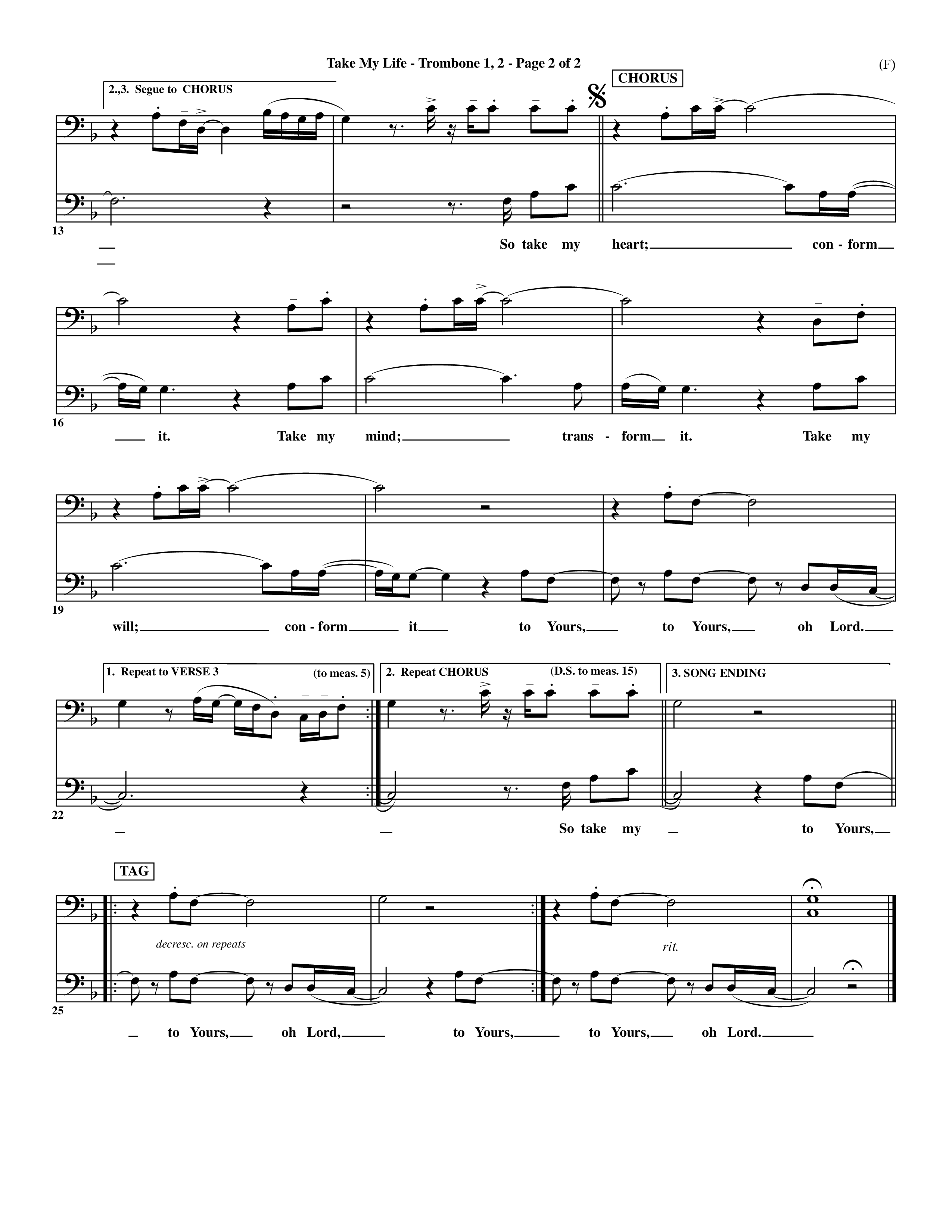 Take My Life (Choral Anthem SATB) Trombone 1/2 (Word Music Choral / Orch. Ed Hogan)