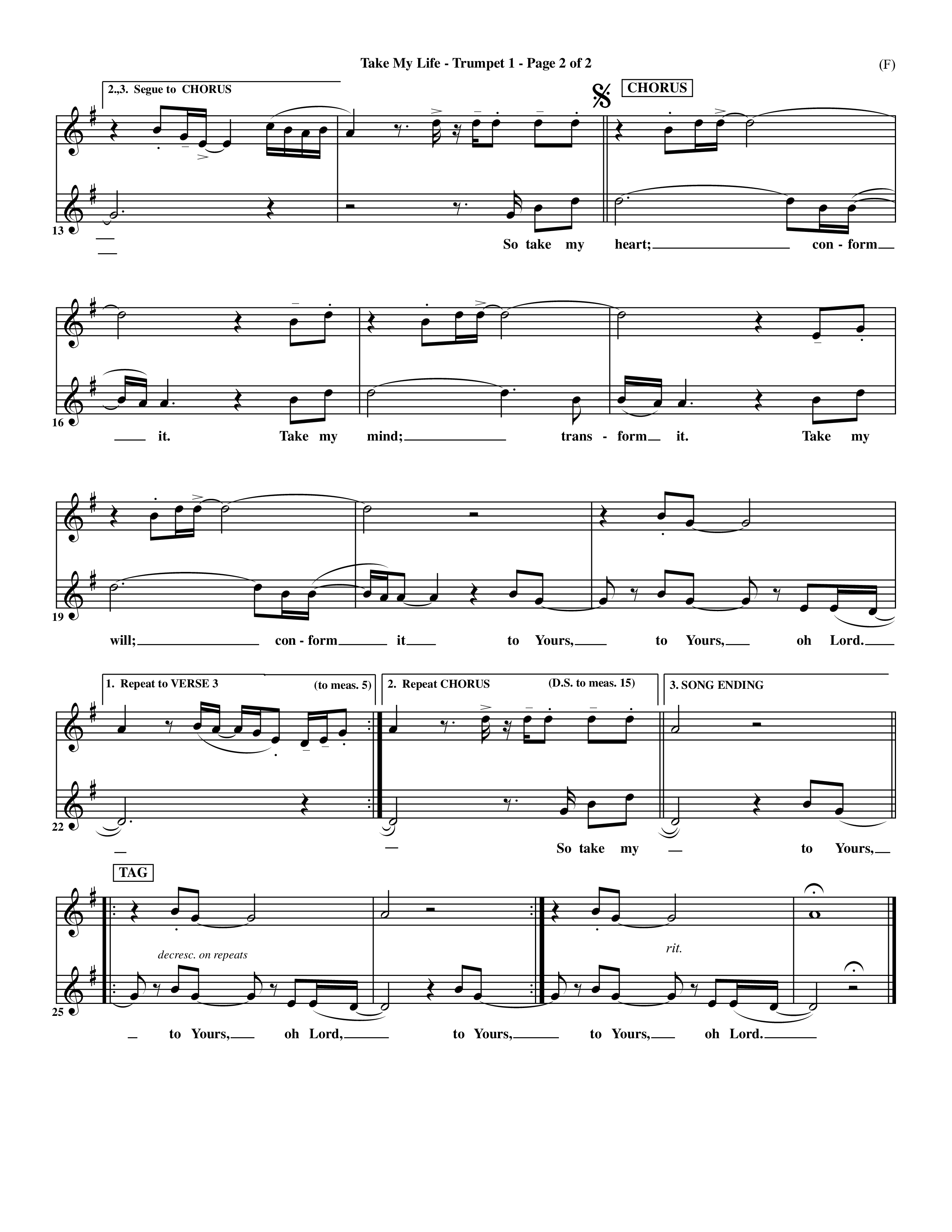 Take My Life (Choral Anthem SATB) Trumpet 1 (Word Music Choral / Orch. Ed Hogan)