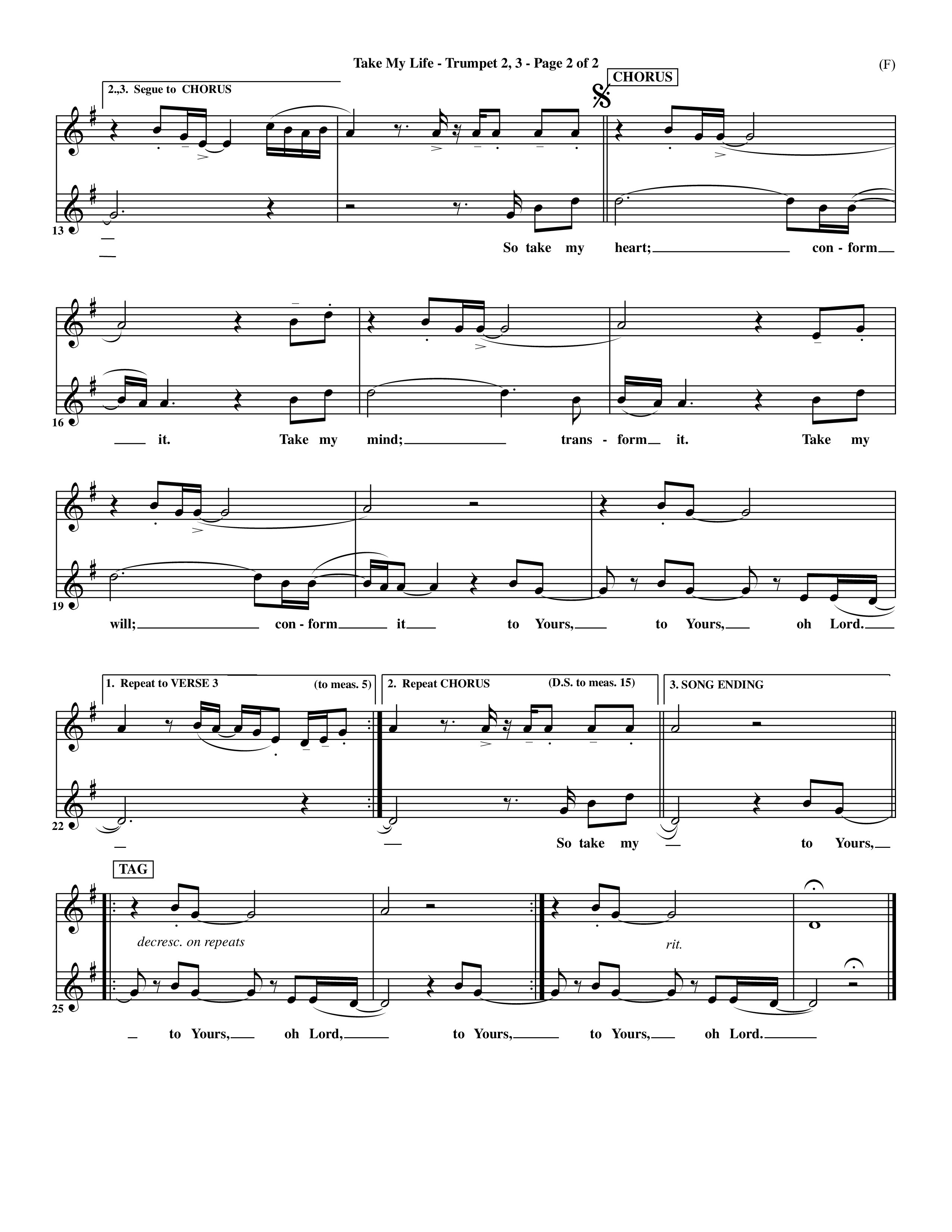 Take My Life (Choral Anthem SATB) Trumpet 2/3 (Word Music Choral / Orch. Ed Hogan)