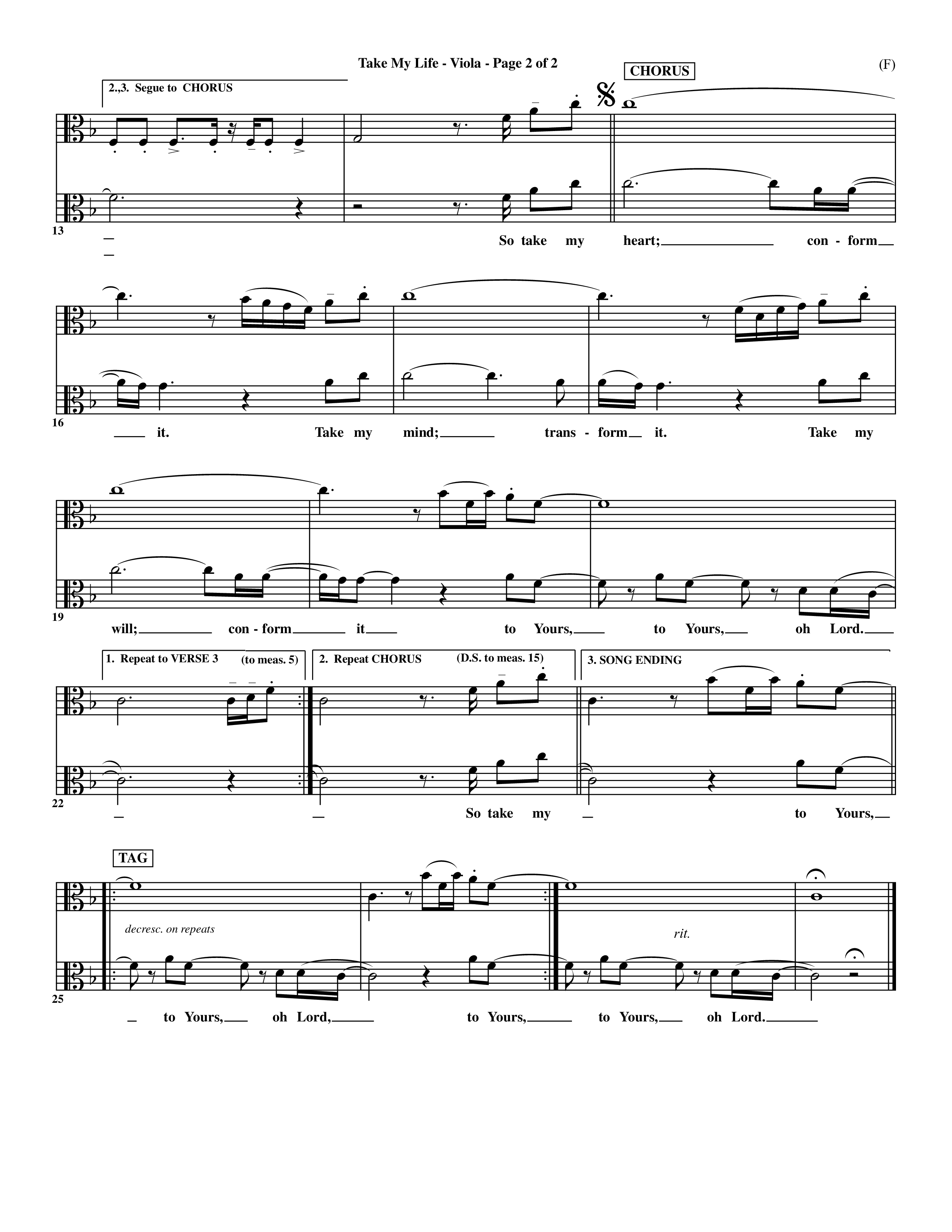 Take My Life (Choral Anthem SATB) Viola (Word Music Choral / Orch. Ed Hogan)