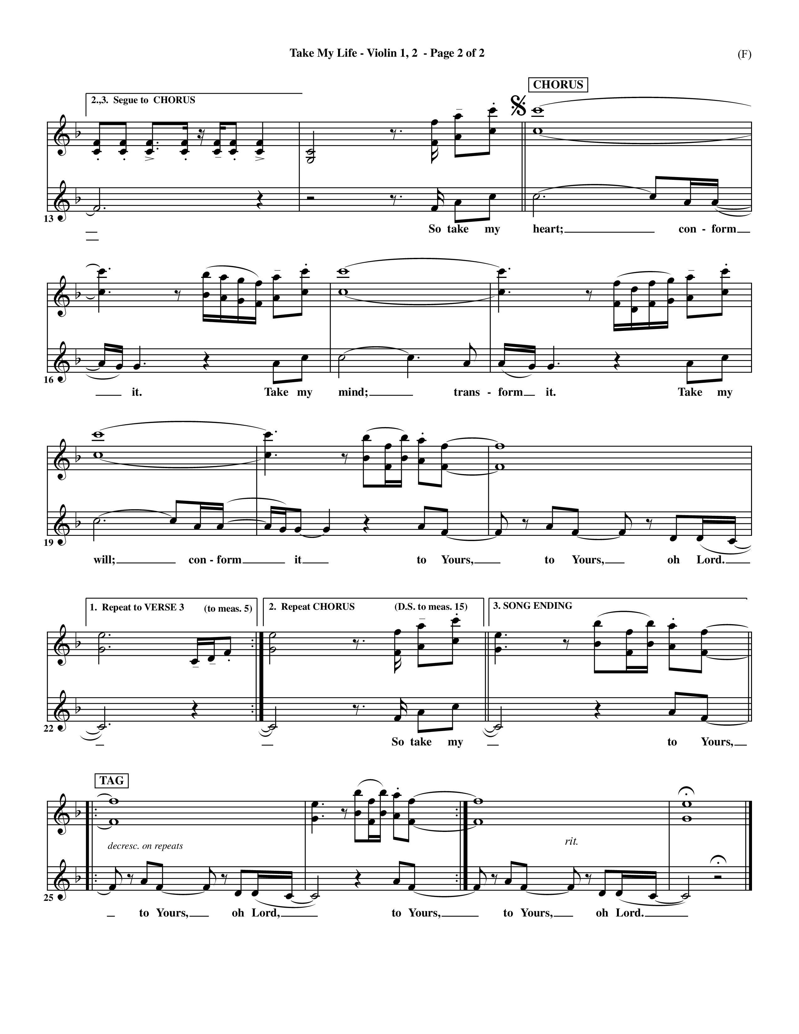 Take My Life (Choral Anthem SATB) Violin 1/2 (Word Music Choral / Orch. Ed Hogan)