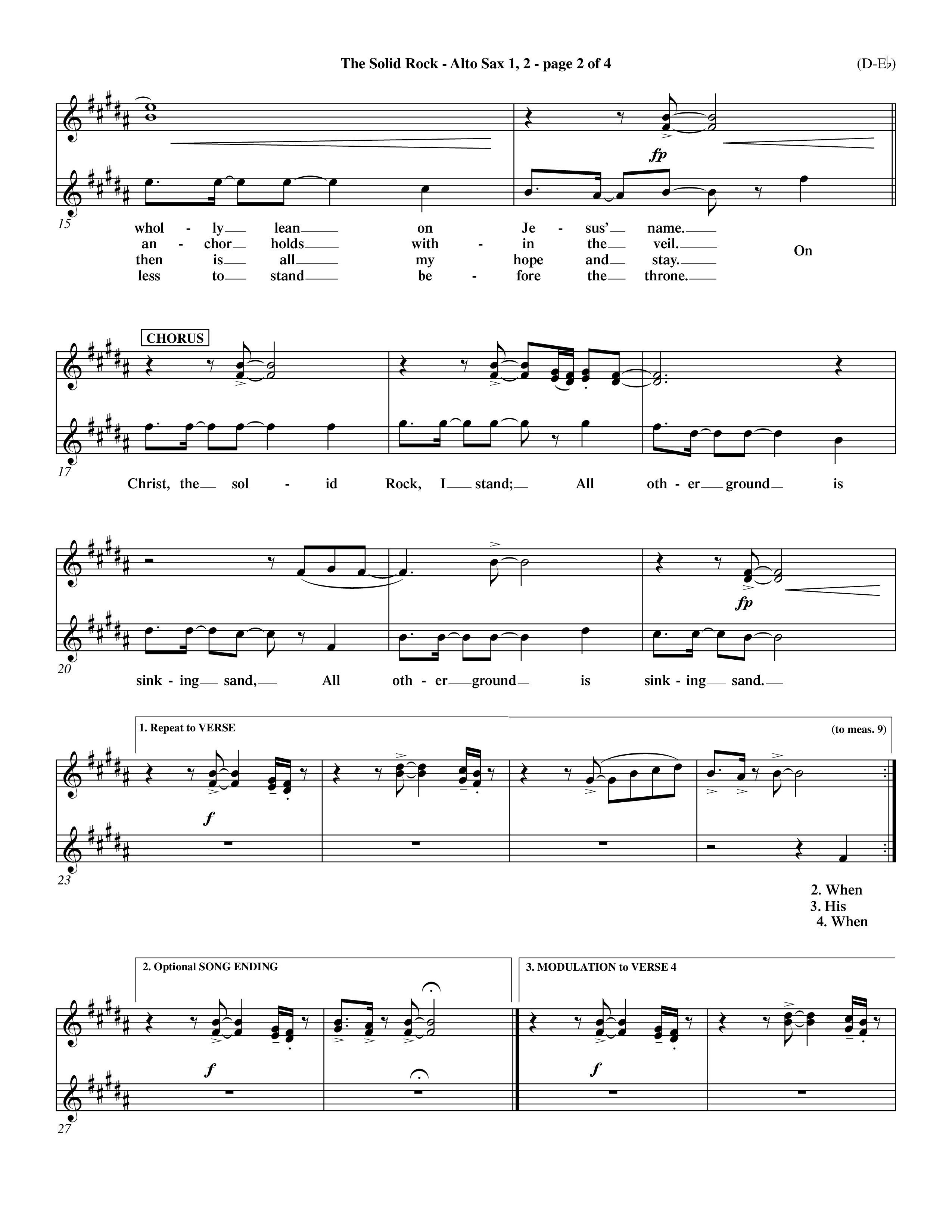 The Solid Rock (Choral Anthem SATB) Alto Sax 1/2 (Word Music Choral / Arr. Travis Cottrell / Orch. Dave Williamson / Orch. Michael Lawrence)