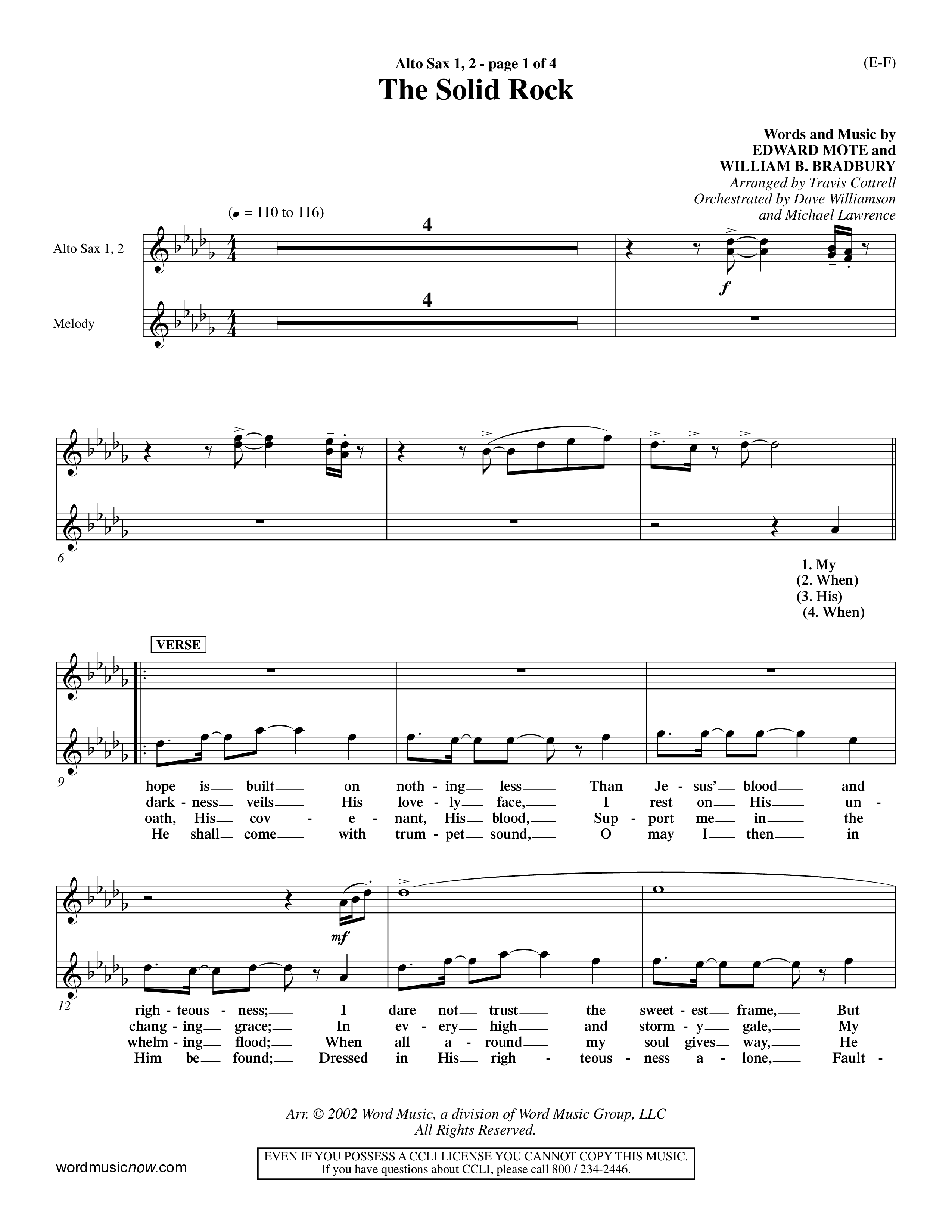 The Solid Rock (Choral Anthem SATB) Alto Sax 1/2 (Word Music Choral / Arr. Travis Cottrell / Orch. Dave Williamson / Orch. Michael Lawrence)
