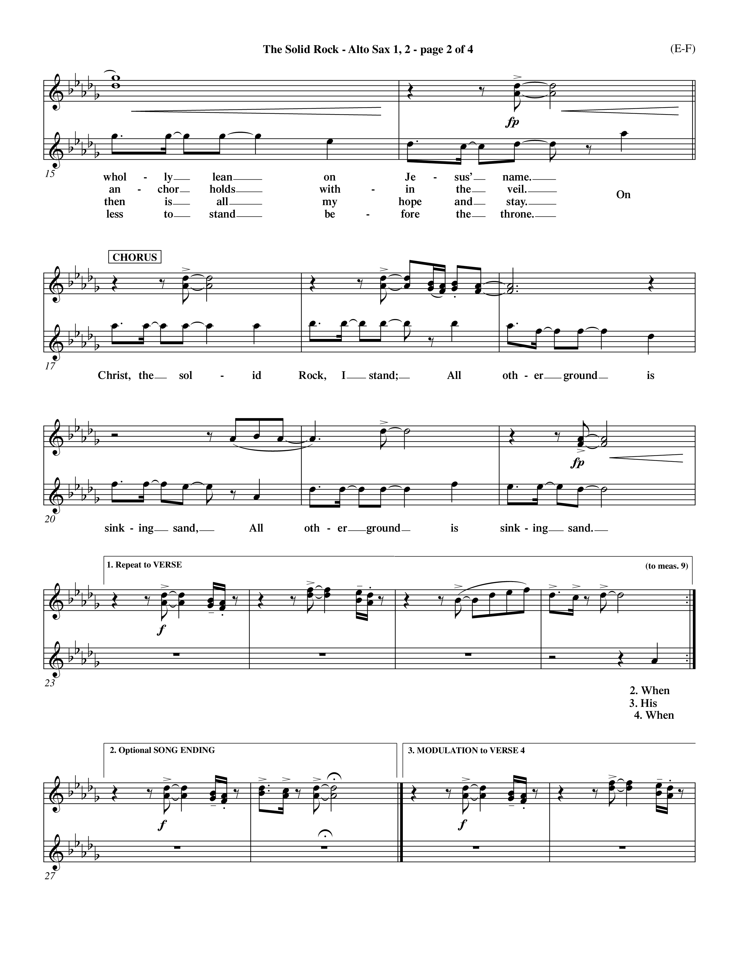 The Solid Rock (Choral Anthem SATB) Alto Sax 1/2 (Word Music Choral / Arr. Travis Cottrell / Orch. Dave Williamson / Orch. Michael Lawrence)