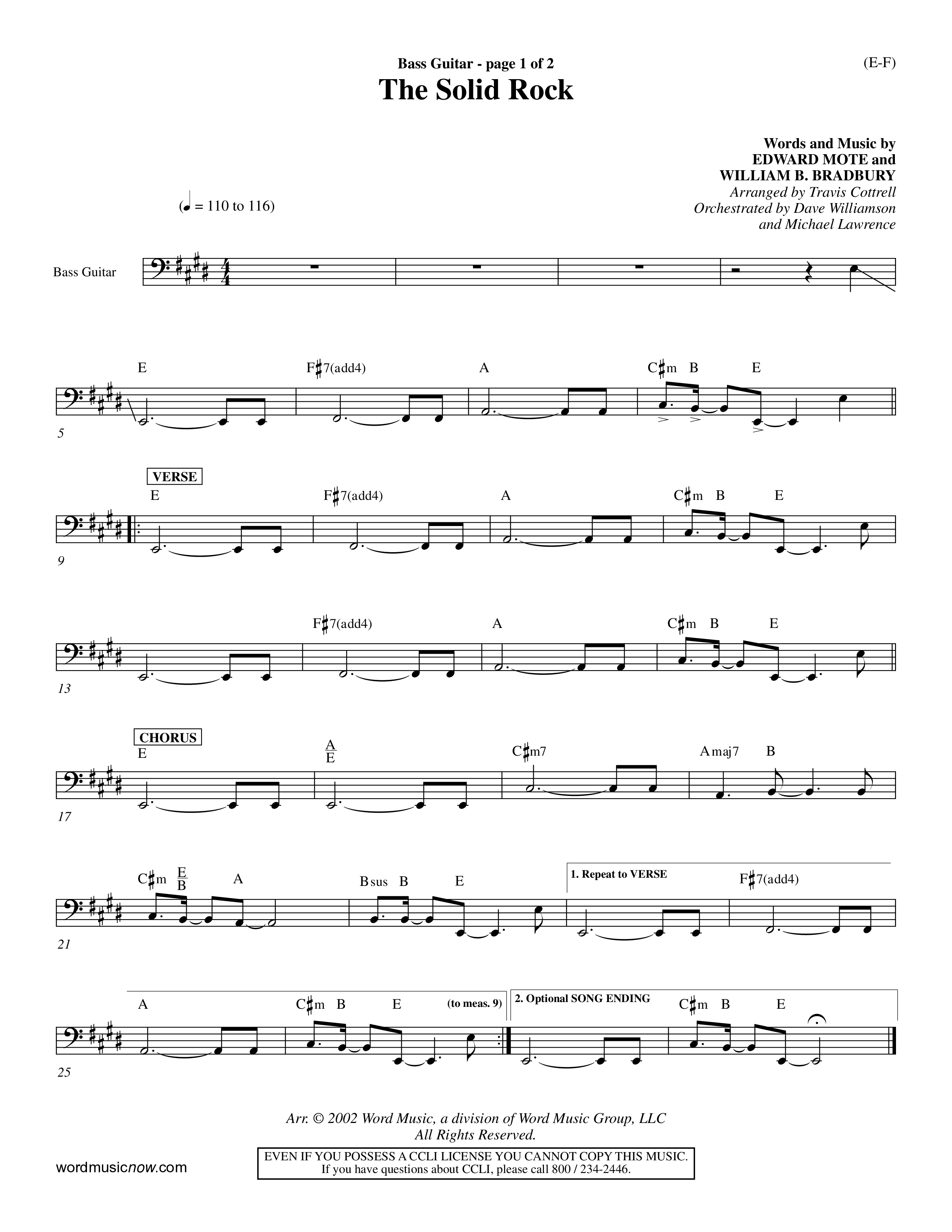 The Solid Rock (Choral Anthem SATB) Bass Guitar (Word Music Choral / Arr. Travis Cottrell / Orch. Dave Williamson / Orch. Michael Lawrence)