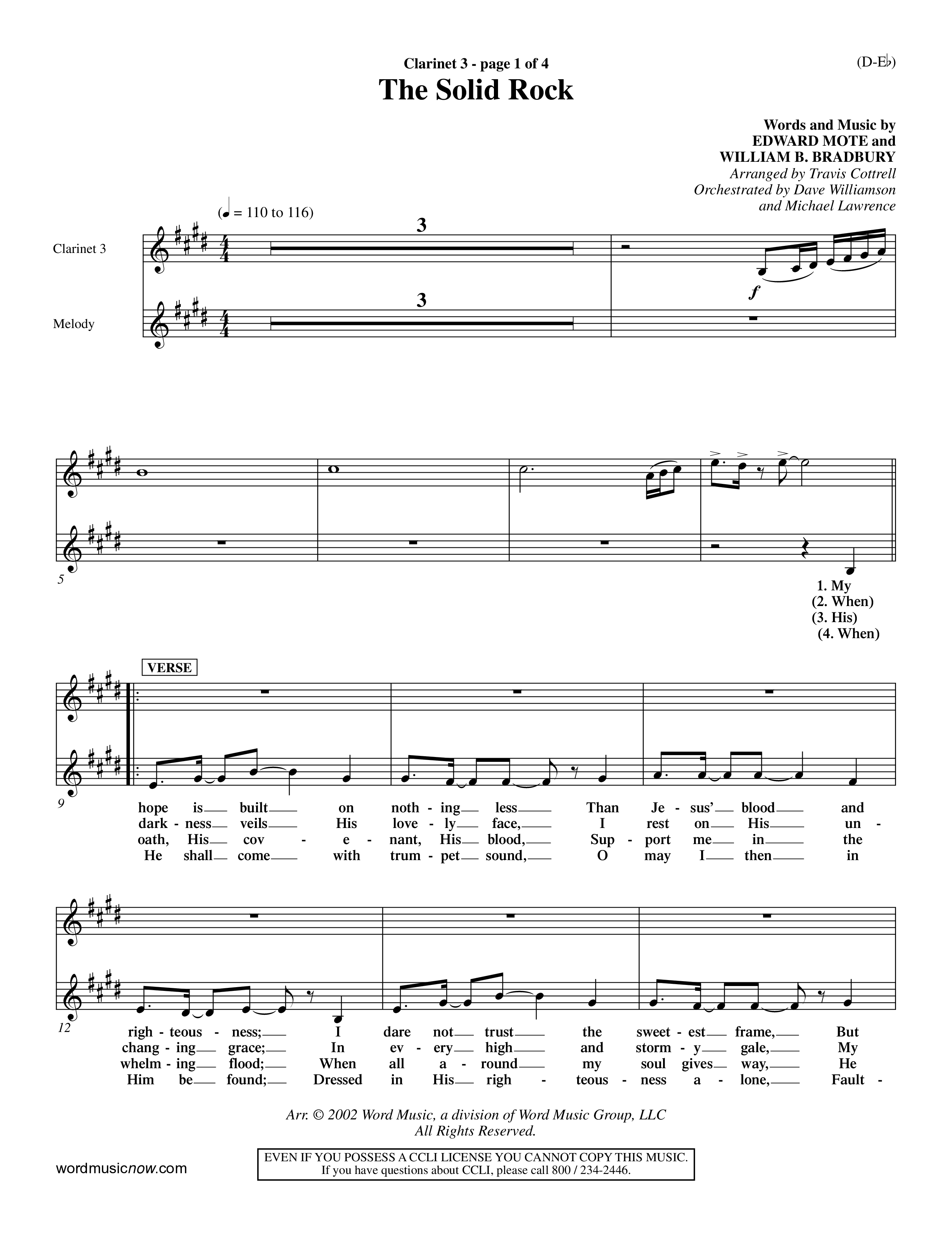 The Solid Rock (Choral Anthem SATB) Clarinet 3 (Word Music Choral / Arr. Travis Cottrell / Orch. Dave Williamson / Orch. Michael Lawrence)