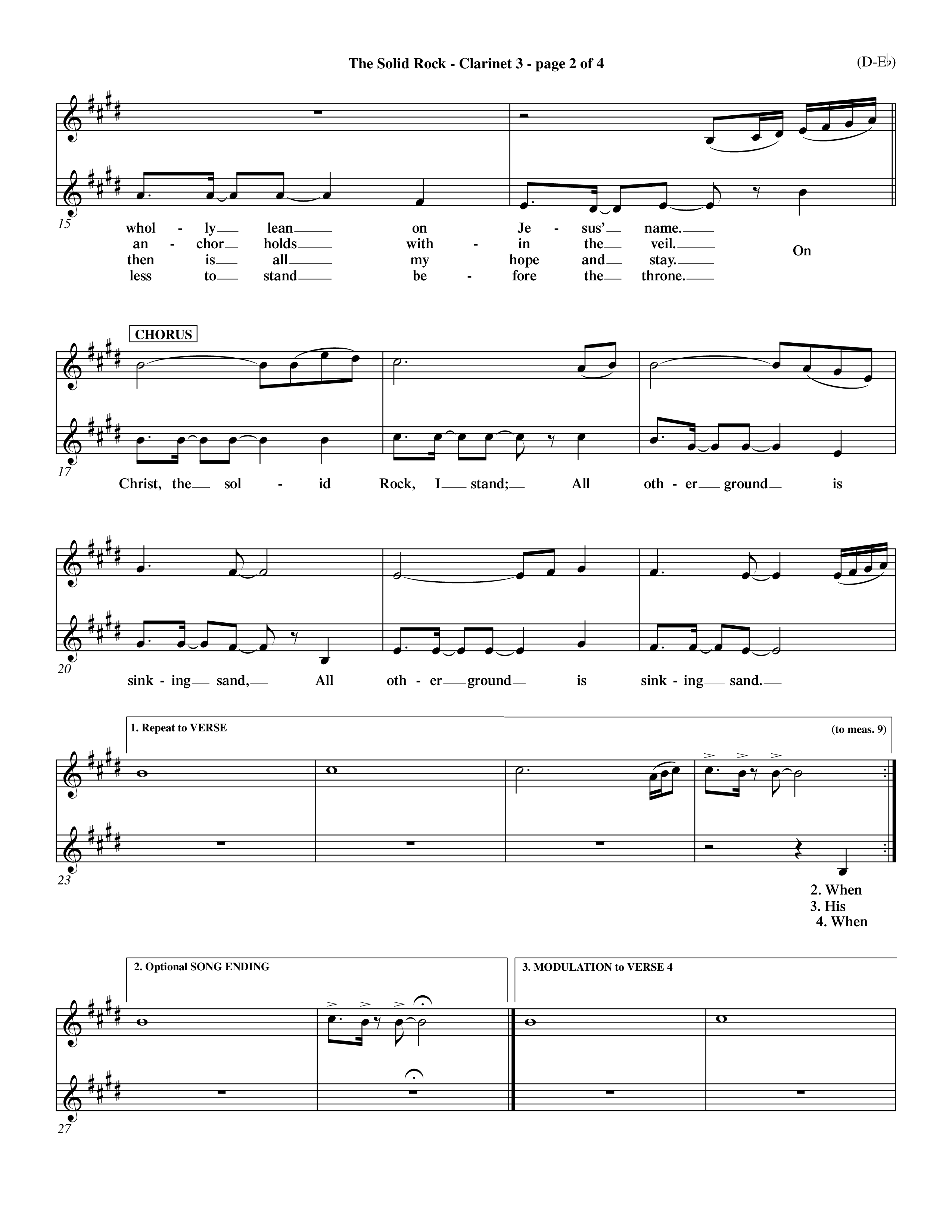 The Solid Rock (Choral Anthem SATB) Clarinet 3 (Word Music Choral / Arr. Travis Cottrell / Orch. Dave Williamson / Orch. Michael Lawrence)