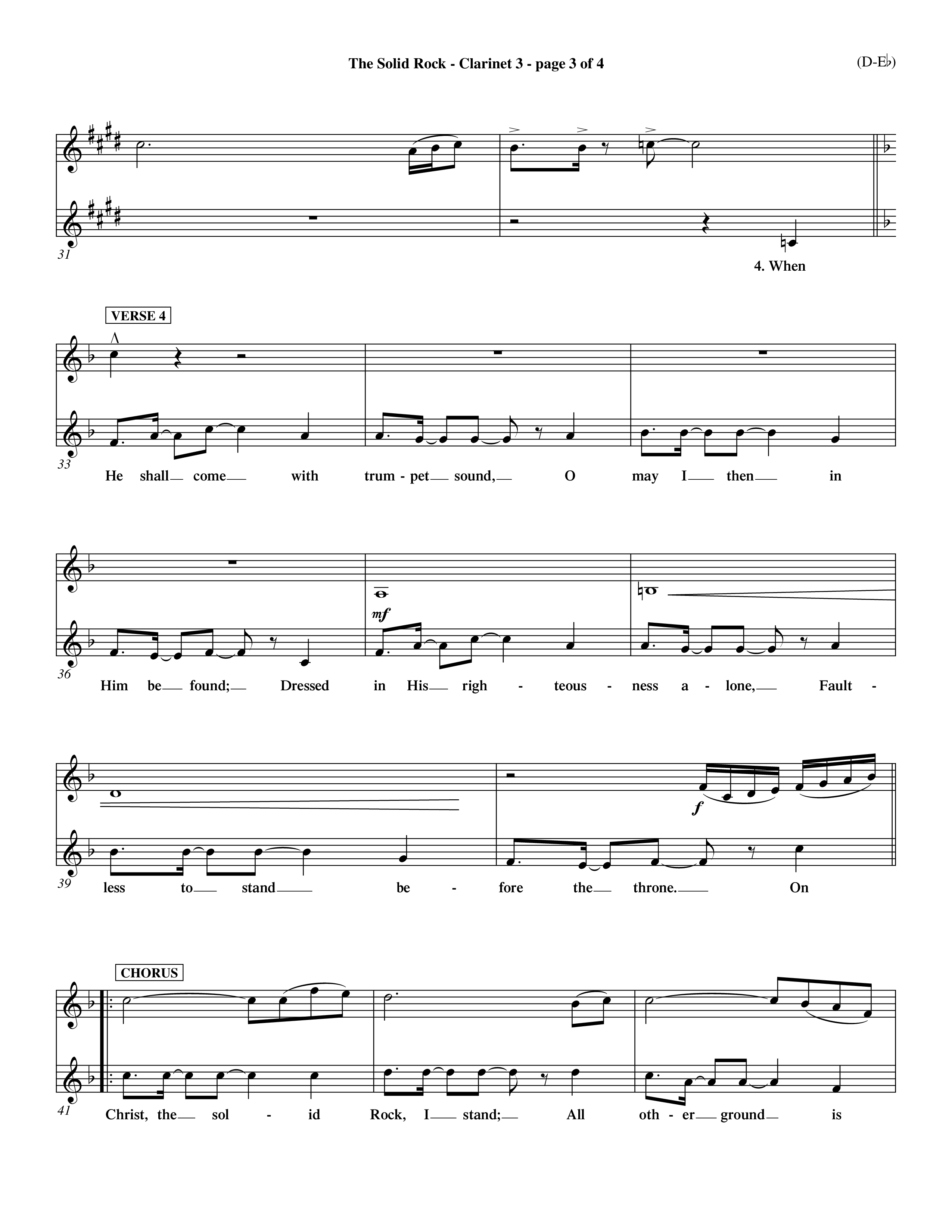 The Solid Rock (Choral Anthem SATB) Clarinet 3 (Word Music Choral / Arr. Travis Cottrell / Orch. Dave Williamson / Orch. Michael Lawrence)