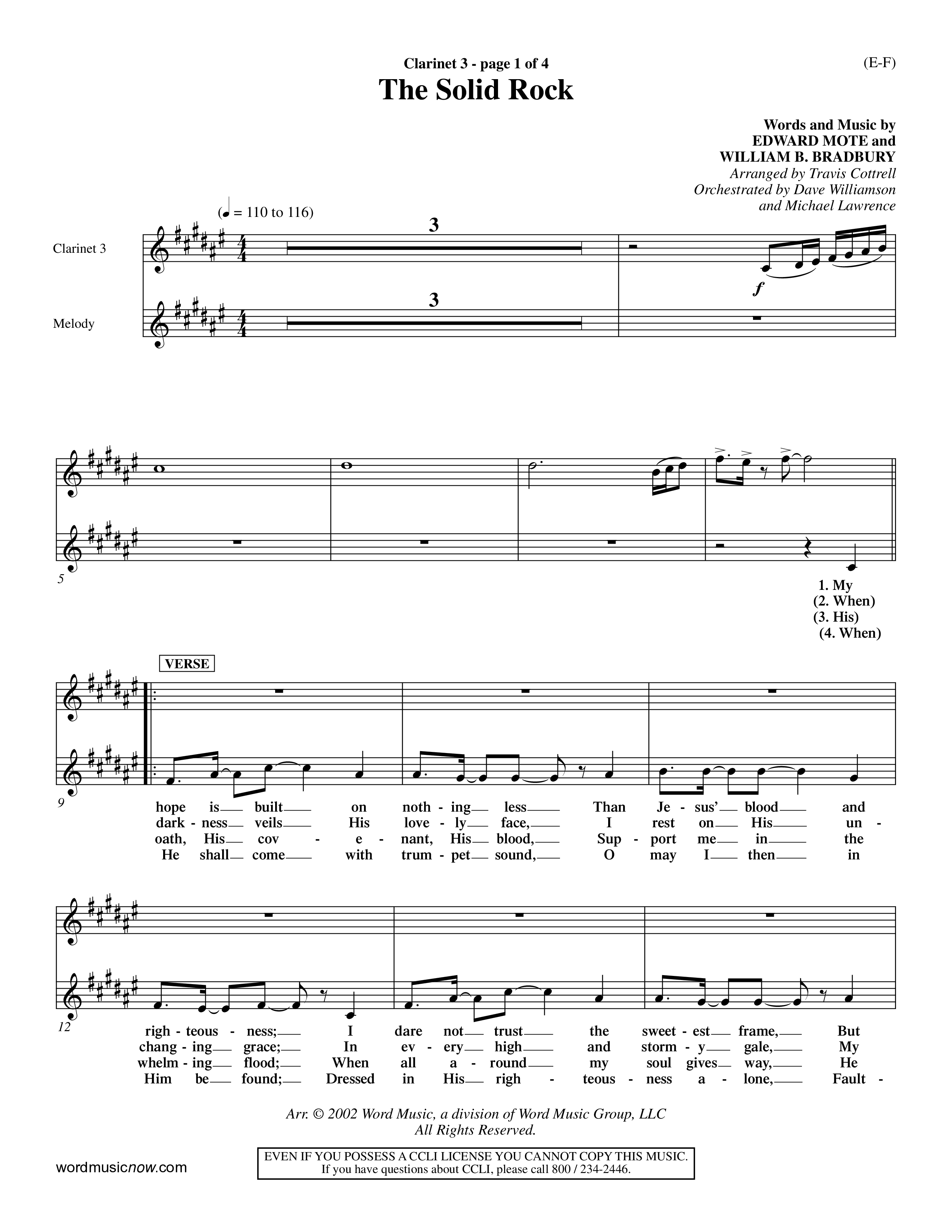 The Solid Rock (Choral Anthem SATB) Clarinet 3 (Word Music Choral / Arr. Travis Cottrell / Orch. Dave Williamson / Orch. Michael Lawrence)