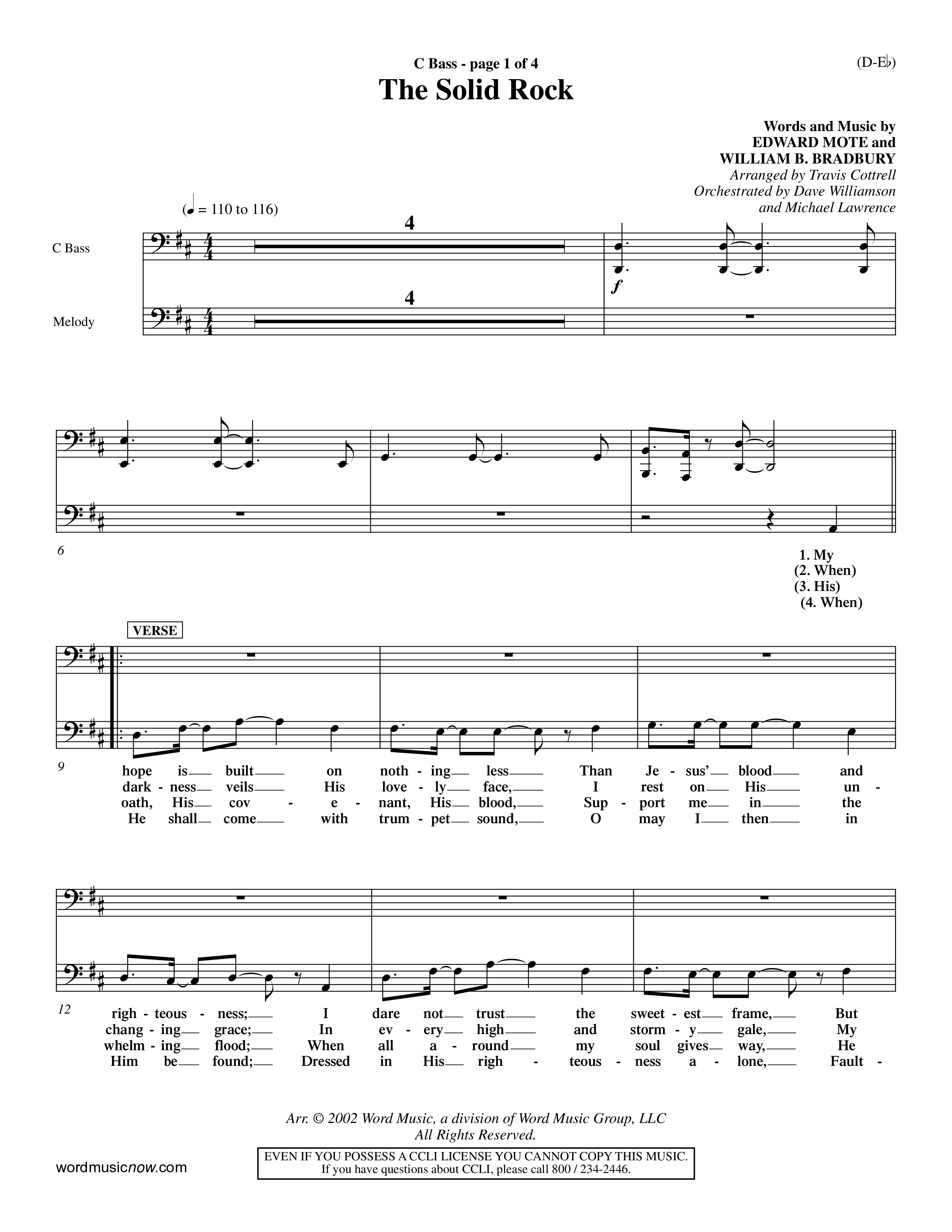 The Solid Rock (Choral Anthem SATB) Contrabass (Word Music Choral / Arr. Travis Cottrell / Orch. Dave Williamson / Orch. Michael Lawrence)