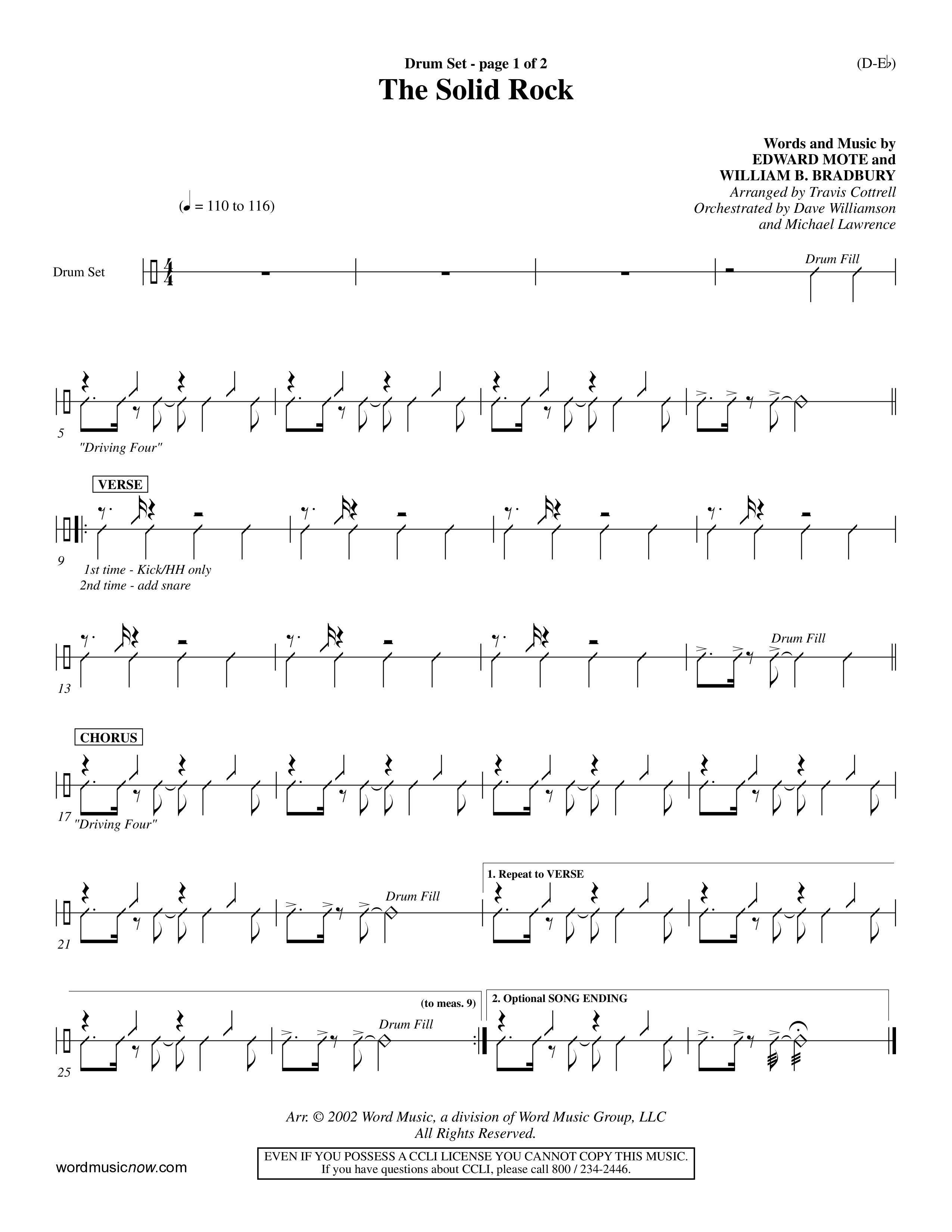The Solid Rock (Choral Anthem SATB) Drum Set (Word Music Choral / Arr. Travis Cottrell / Orch. Dave Williamson / Orch. Michael Lawrence)