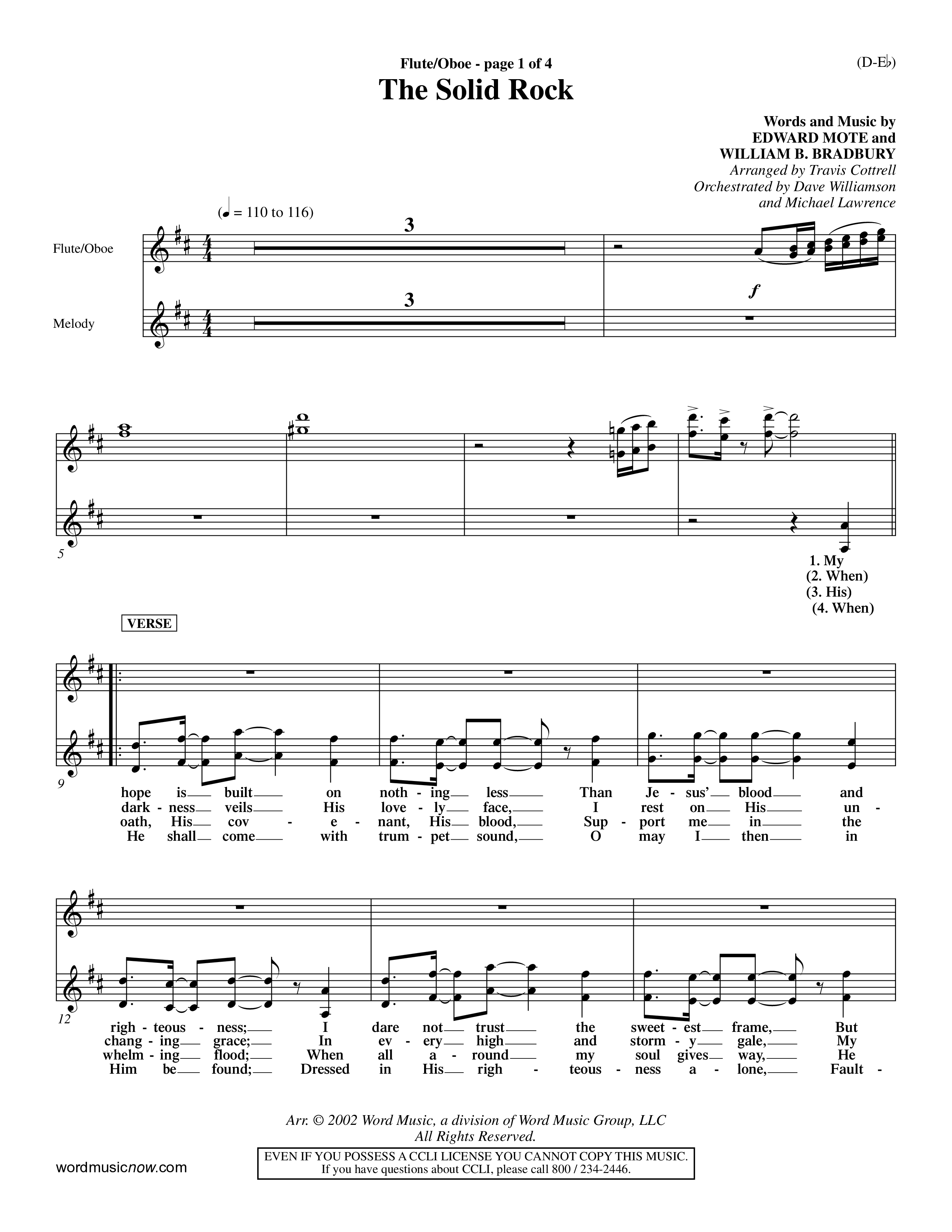 The Solid Rock (Choral Anthem SATB) Flute/Oboe (Word Music Choral / Arr. Travis Cottrell / Orch. Dave Williamson / Orch. Michael Lawrence)
