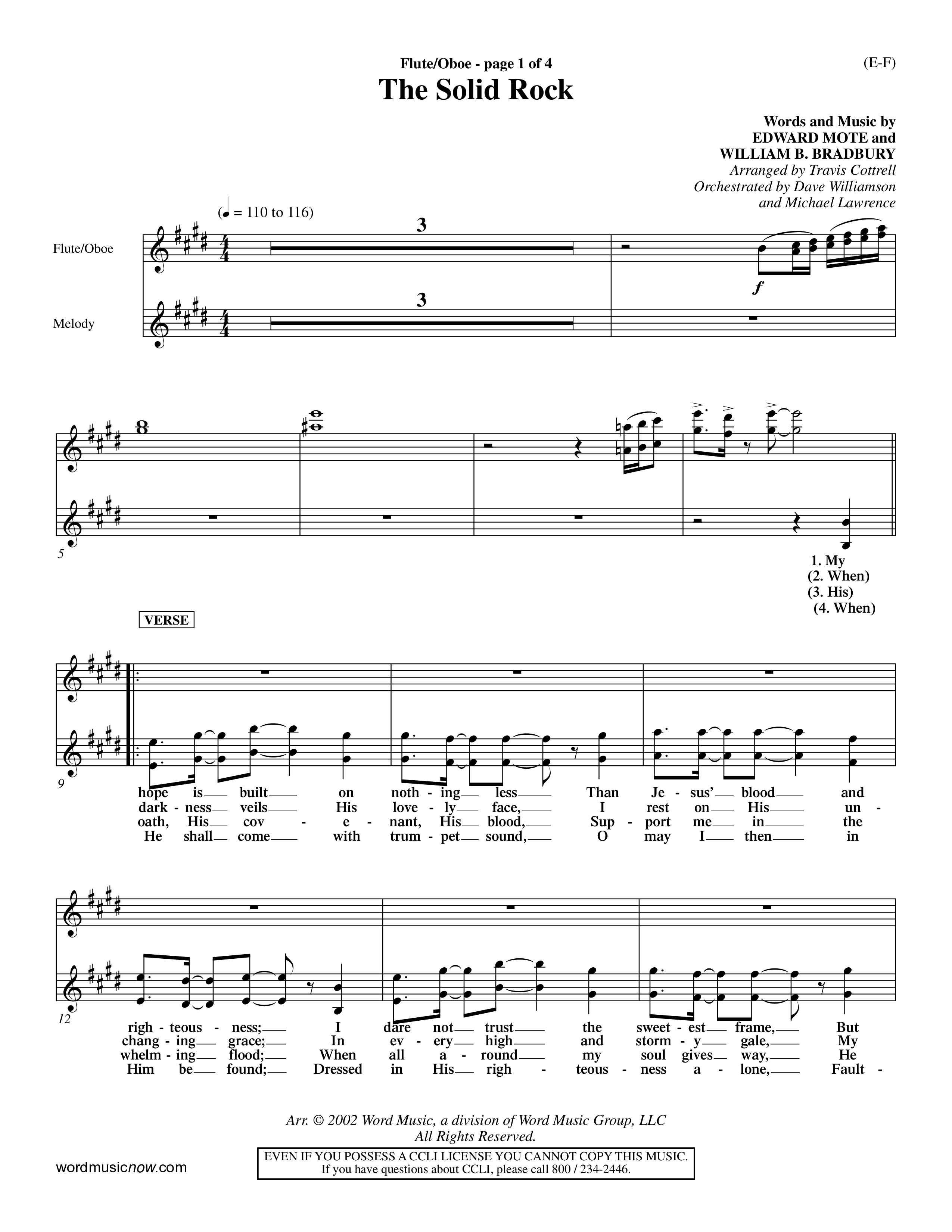 The Solid Rock (Choral Anthem SATB) Flute/Oboe (Word Music Choral / Arr. Travis Cottrell / Orch. Dave Williamson / Orch. Michael Lawrence)