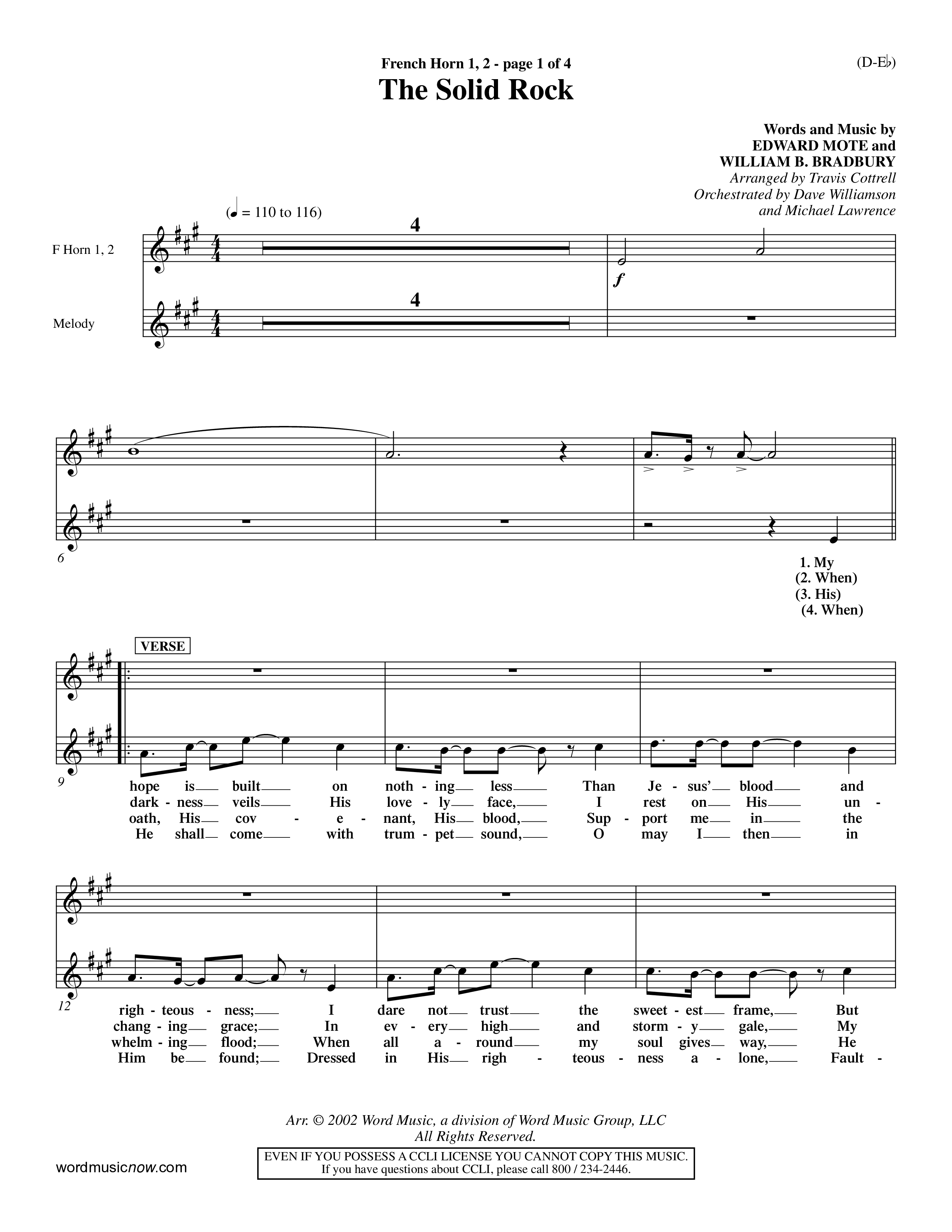 The Solid Rock (Choral Anthem SATB) French Horn (Word Music Choral / Arr. Travis Cottrell / Orch. Dave Williamson / Orch. Michael Lawrence)