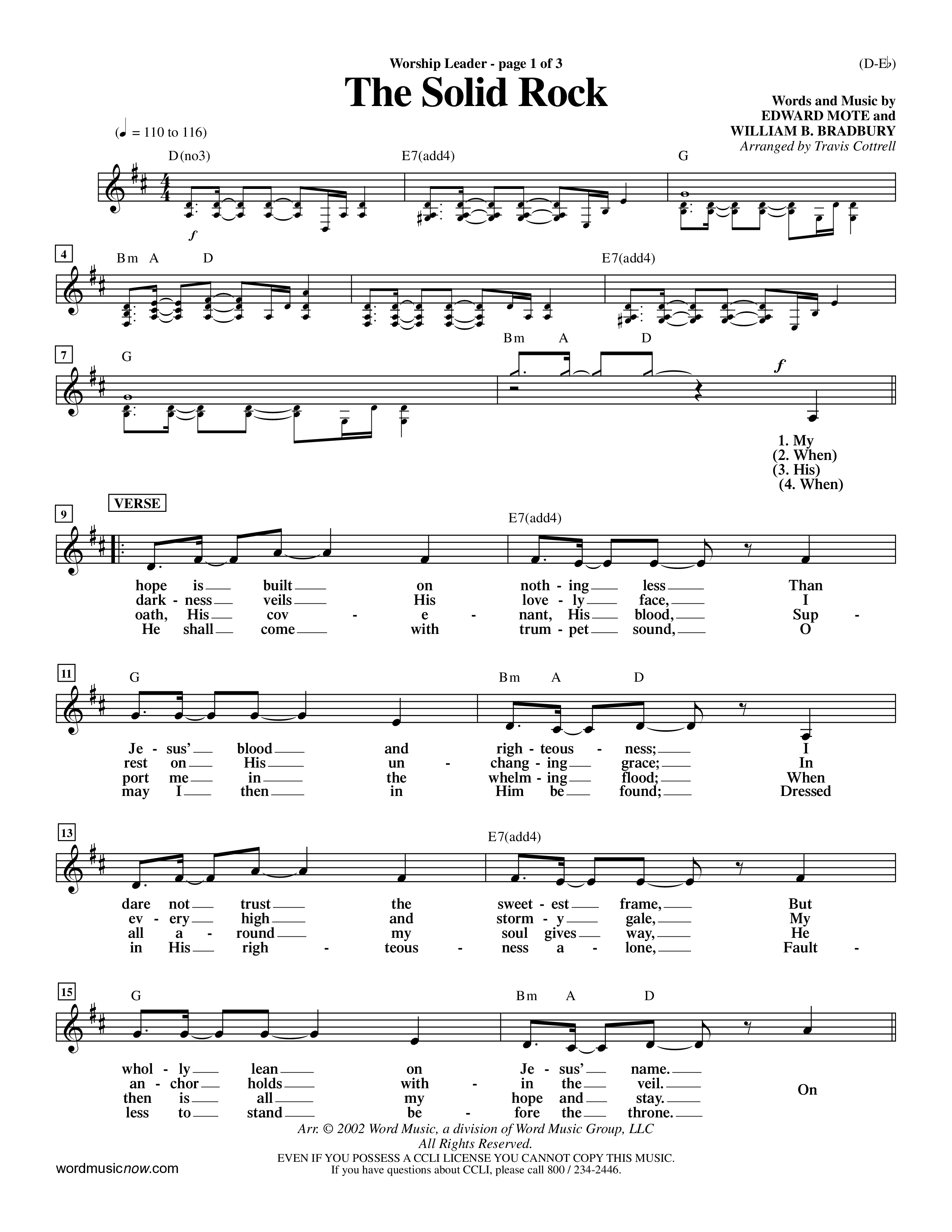 The Solid Rock (Choral Anthem SATB) Lead Sheet (Mel) (Word Music Choral / Arr. Travis Cottrell / Orch. Dave Williamson / Orch. Michael Lawrence)