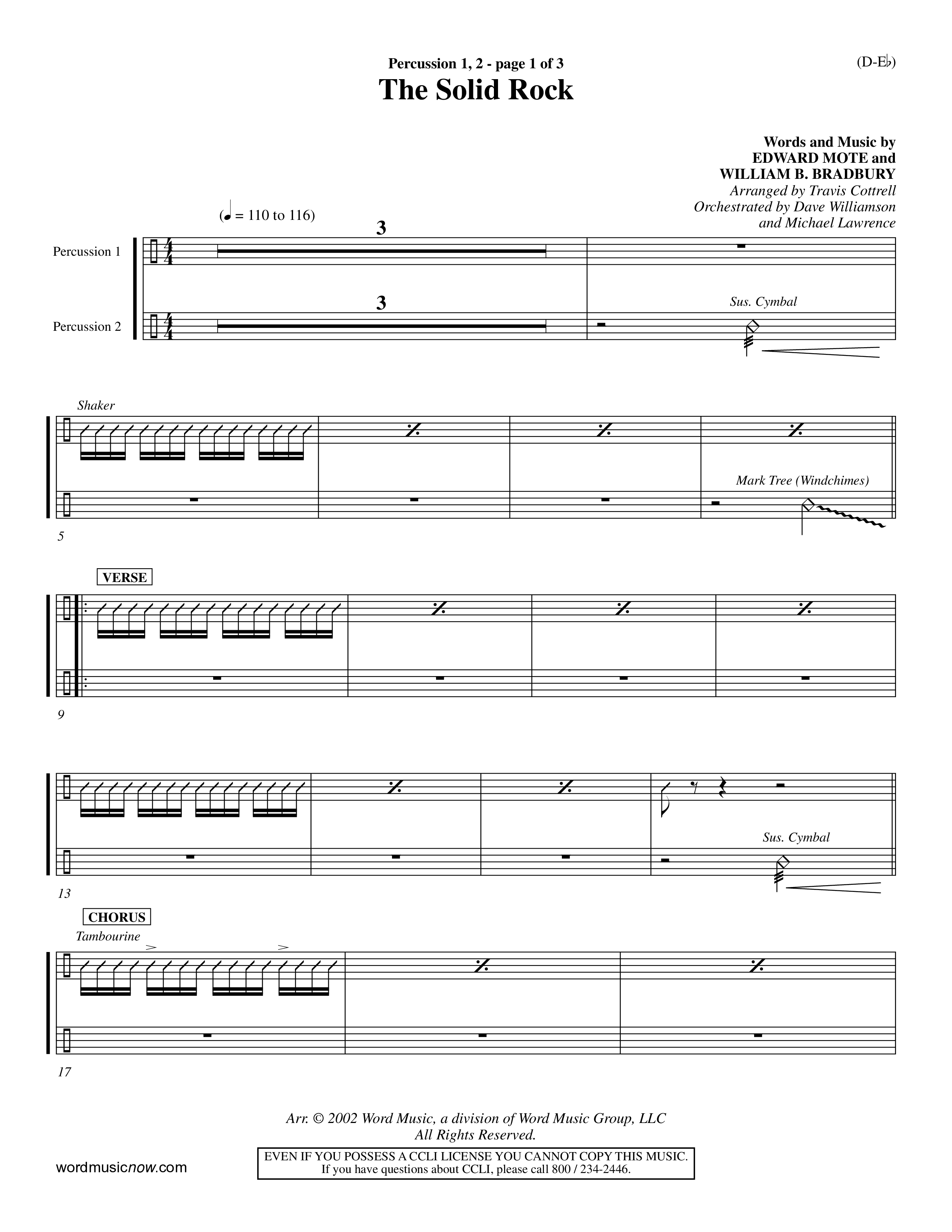 The Solid Rock (Choral Anthem SATB) Percussion 1/2 (Word Music Choral / Arr. Travis Cottrell / Orch. Dave Williamson / Orch. Michael Lawrence)