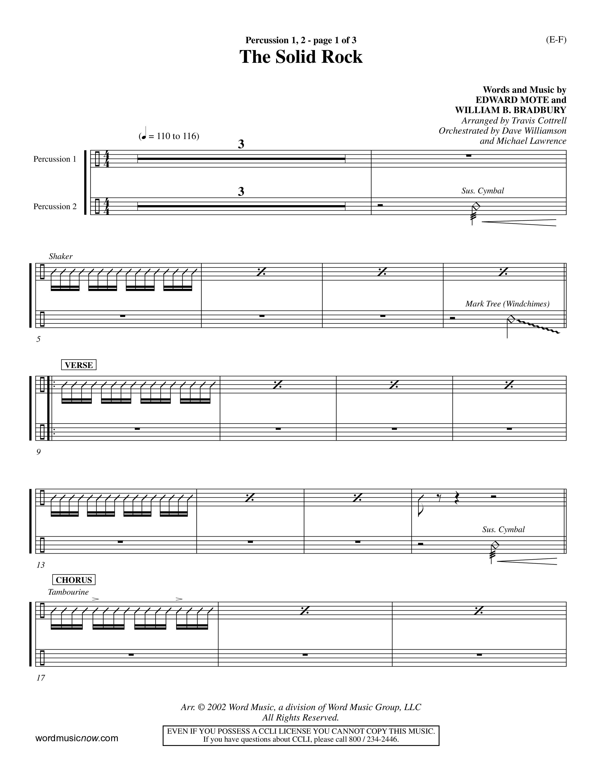 The Solid Rock (Choral Anthem SATB) Percussion 1/2 (Word Music Choral / Arr. Travis Cottrell / Orch. Dave Williamson / Orch. Michael Lawrence)