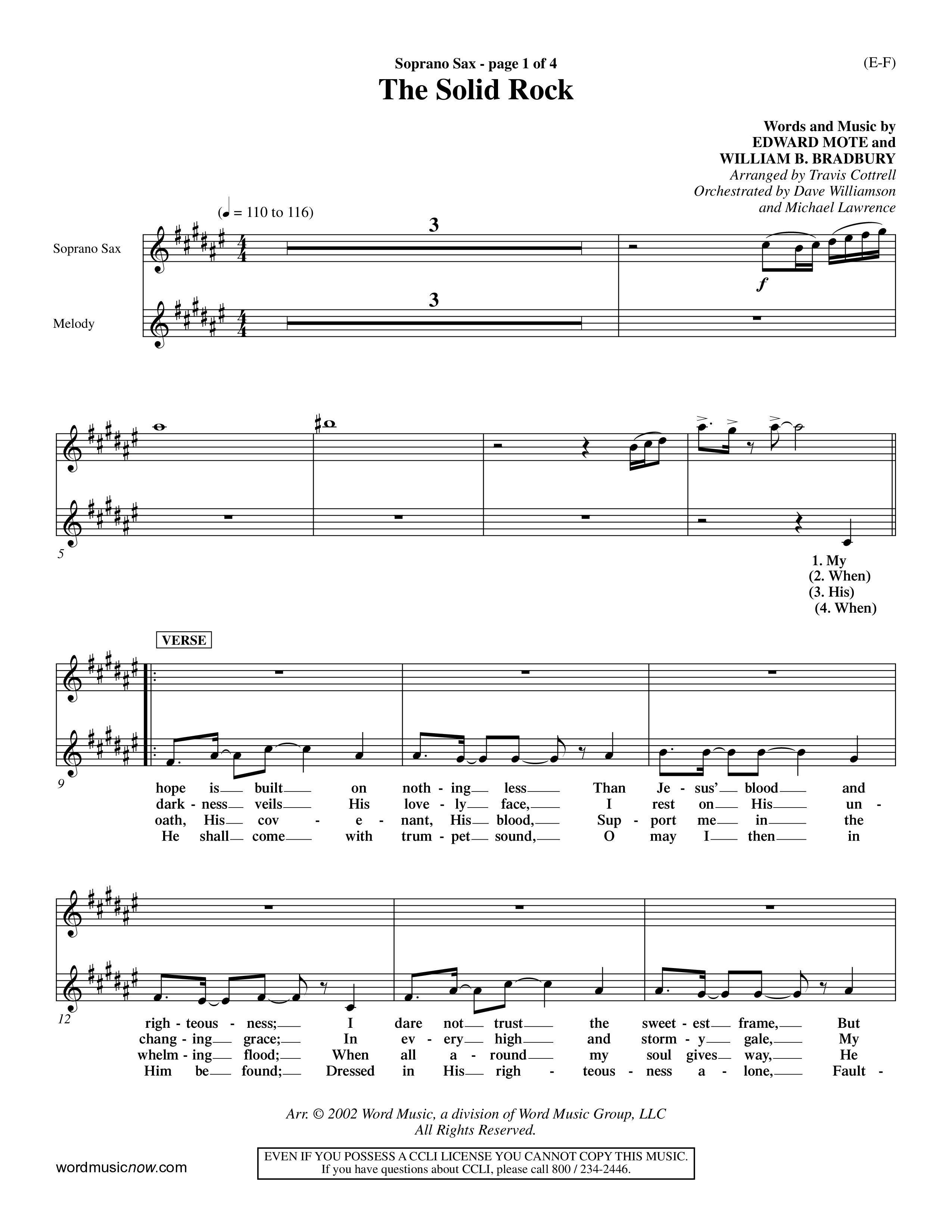 The Solid Rock (Choral Anthem SATB) Saxophone (Word Music Choral / Arr. Travis Cottrell / Orch. Dave Williamson / Orch. Michael Lawrence)
