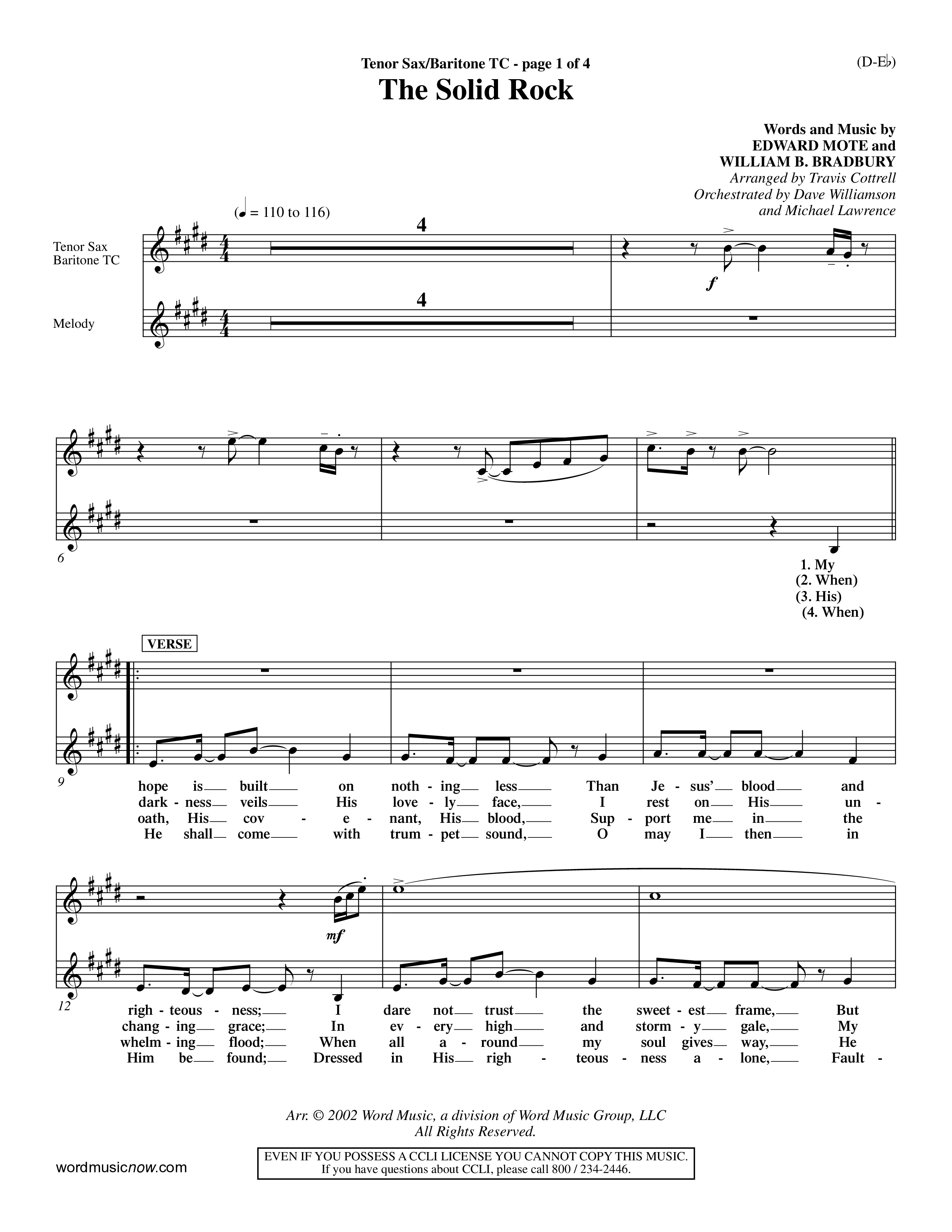 The Solid Rock (Choral Anthem SATB) Tenor Sax/Baritone T.C. (Word Music Choral / Arr. Travis Cottrell / Orch. Dave Williamson / Orch. Michael Lawrence)