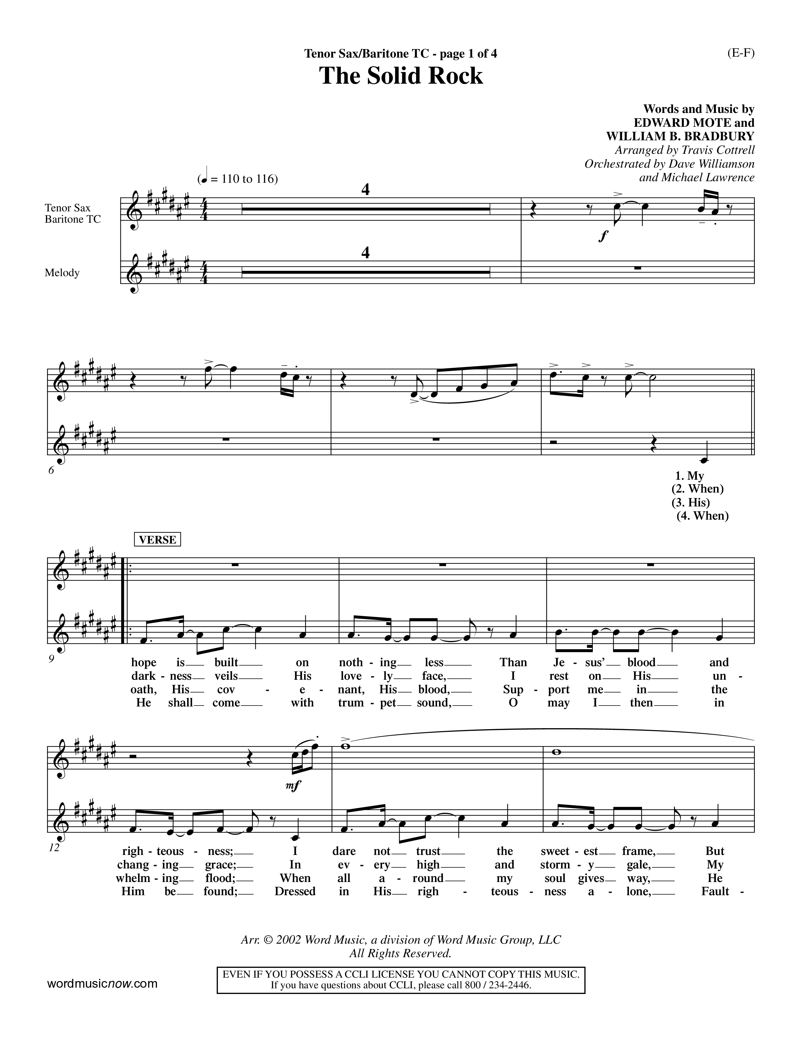The Solid Rock (Choral Anthem SATB) Tenor Sax/Baritone T.C. (Word Music Choral / Arr. Travis Cottrell / Orch. Dave Williamson / Orch. Michael Lawrence)