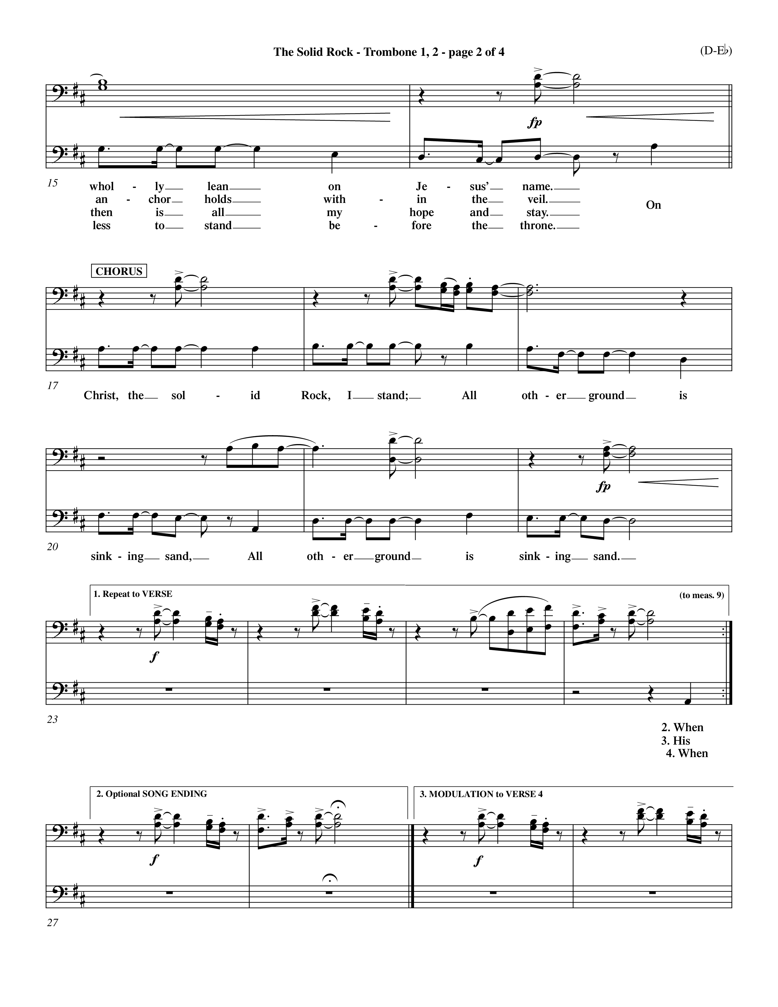 The Solid Rock (Choral Anthem SATB) Trombone 1/2 (Word Music Choral / Arr. Travis Cottrell / Orch. Dave Williamson / Orch. Michael Lawrence)