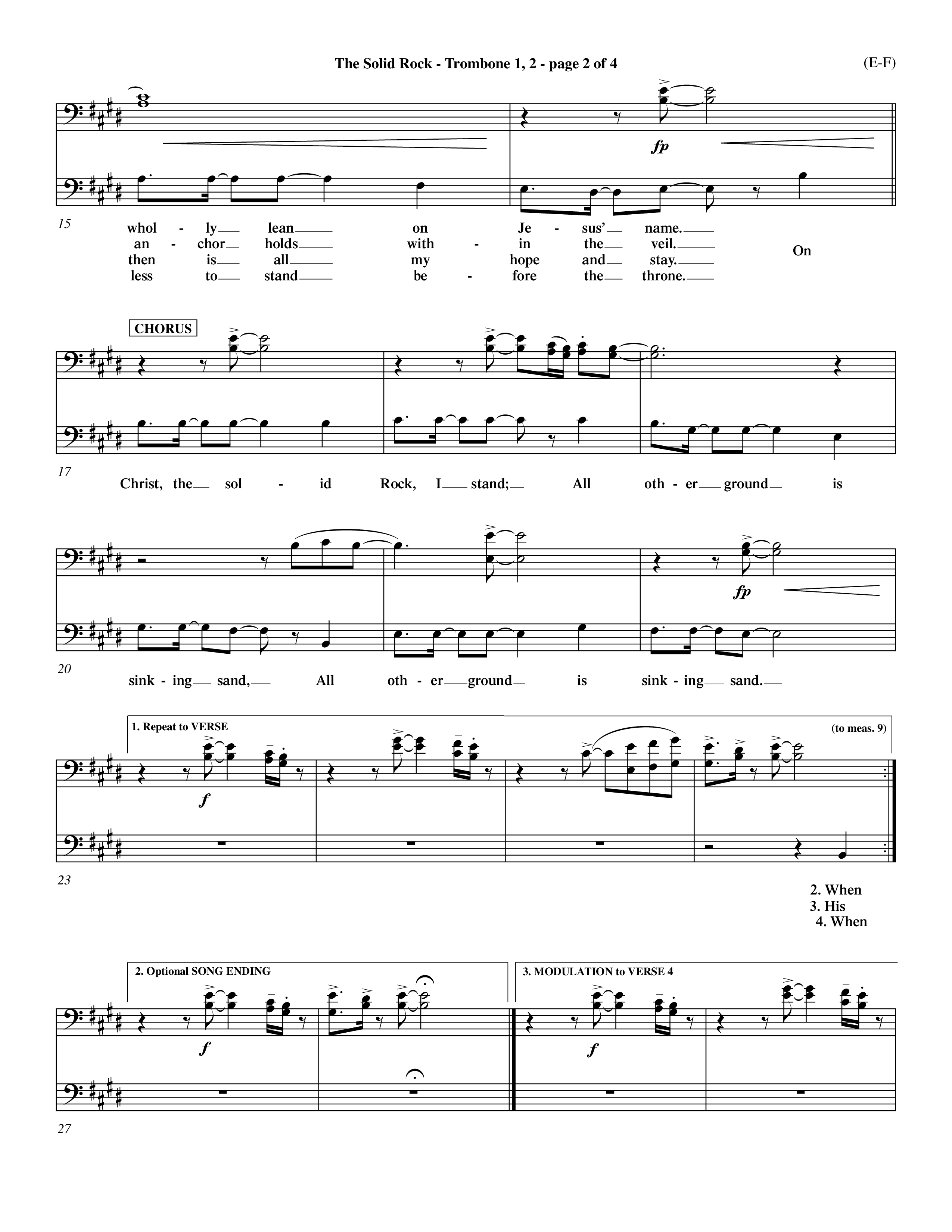 The Solid Rock (Choral Anthem SATB) Trombone 1/2 (Word Music Choral / Arr. Travis Cottrell / Orch. Dave Williamson / Orch. Michael Lawrence)