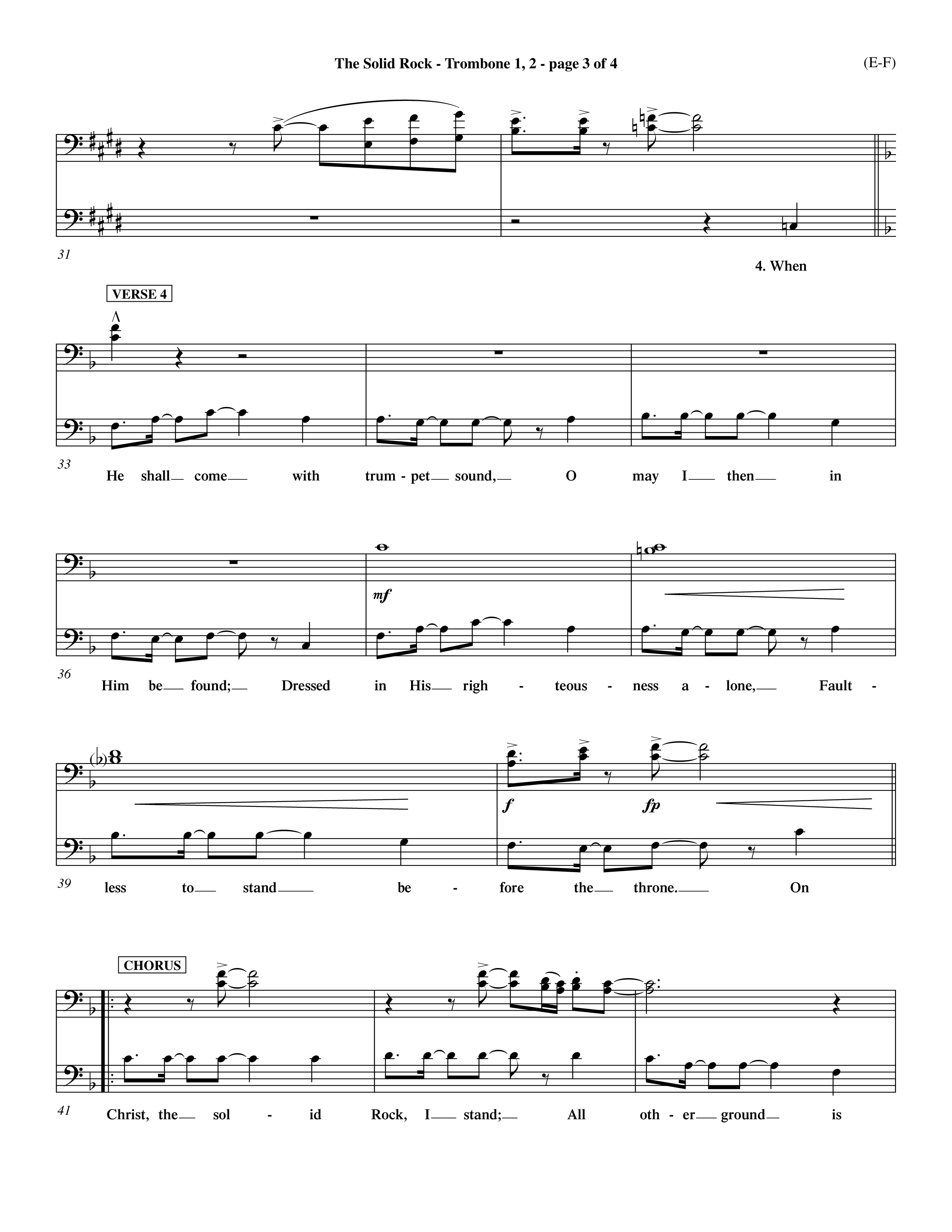 The Solid Rock (Choral Anthem SATB) Trombone 1/2 (Word Music Choral / Arr. Travis Cottrell / Orch. Dave Williamson / Orch. Michael Lawrence)