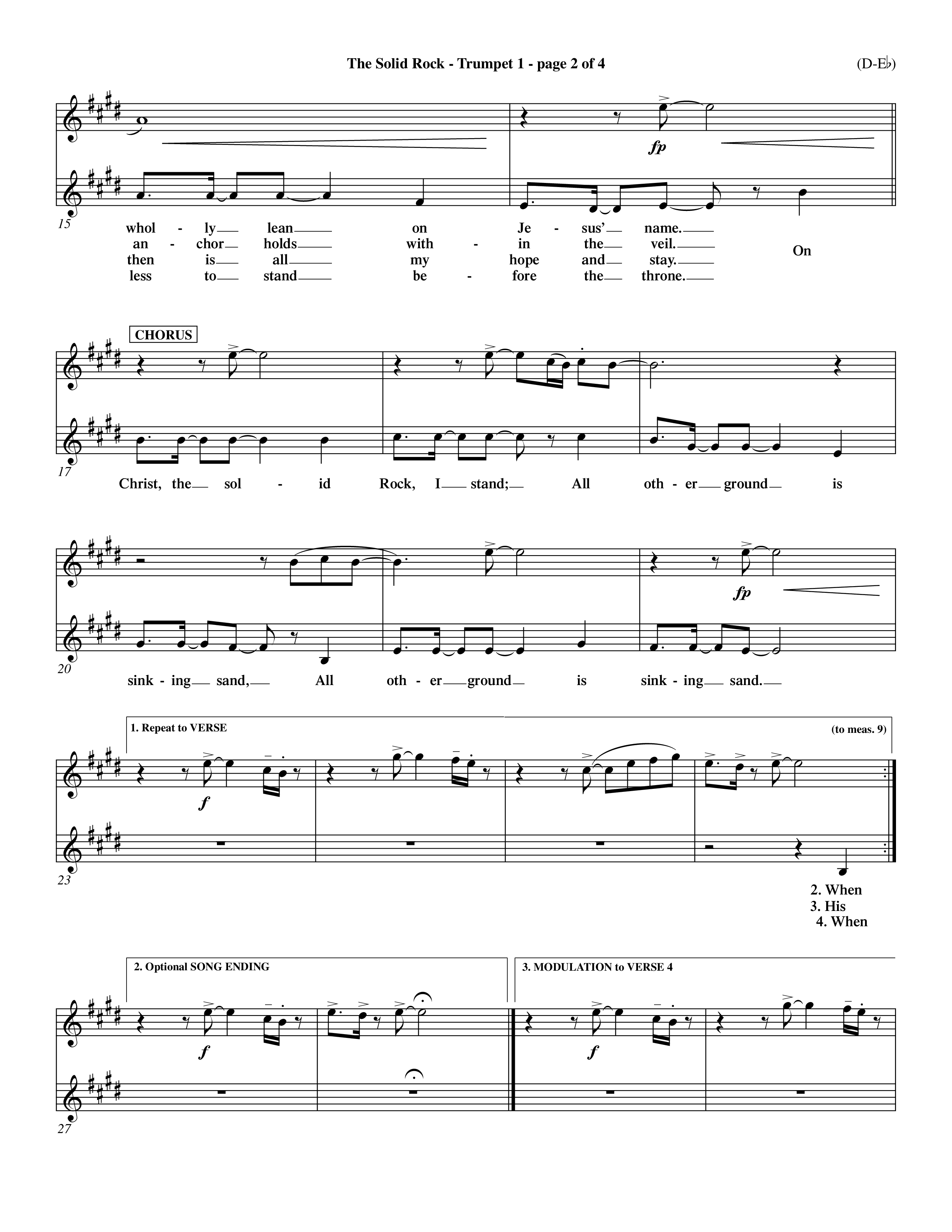 The Solid Rock (Choral Anthem SATB) Trumpet 1 (Word Music Choral / Arr. Travis Cottrell / Orch. Dave Williamson / Orch. Michael Lawrence)