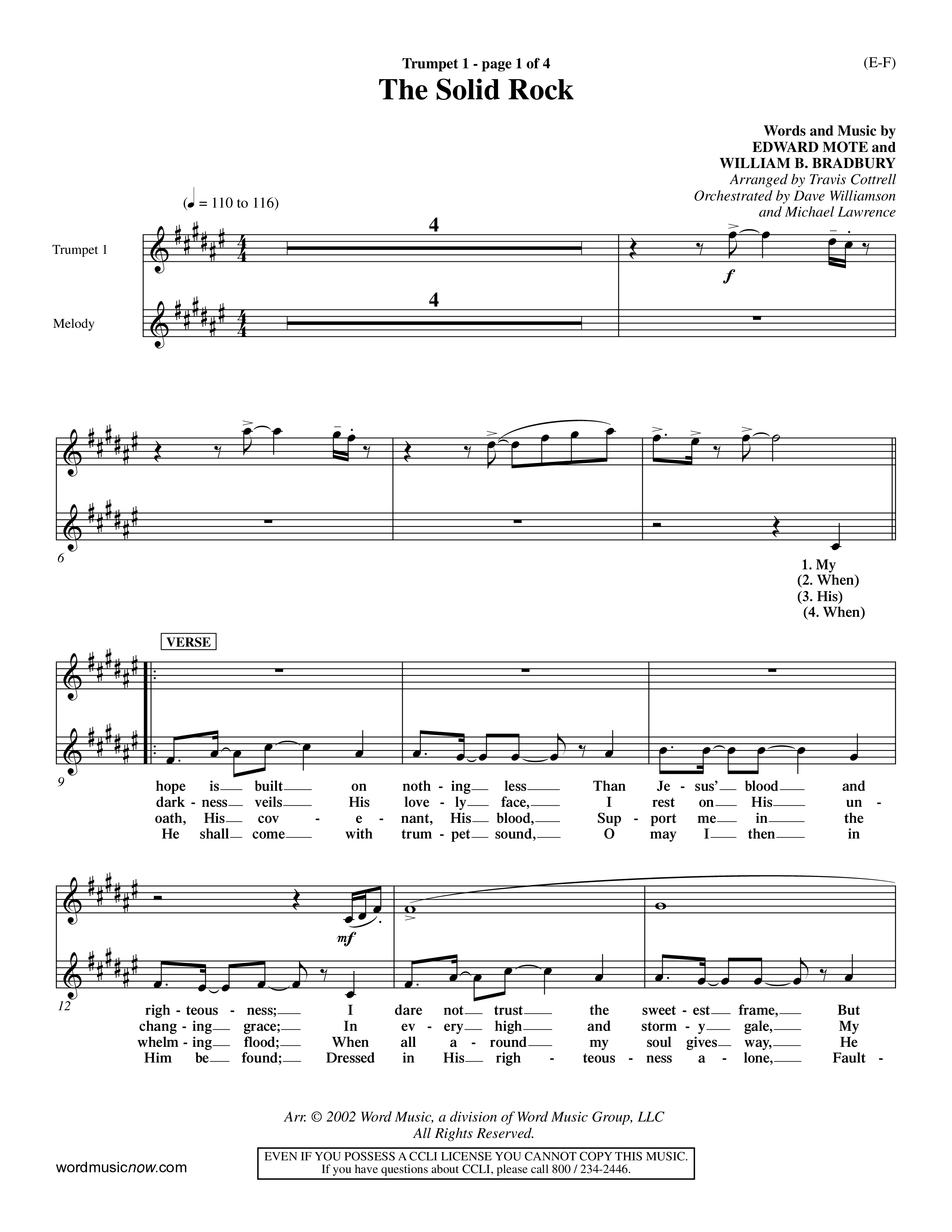 The Solid Rock (Choral Anthem SATB) Trumpet 1 (Word Music Choral / Arr. Travis Cottrell / Orch. Dave Williamson / Orch. Michael Lawrence)