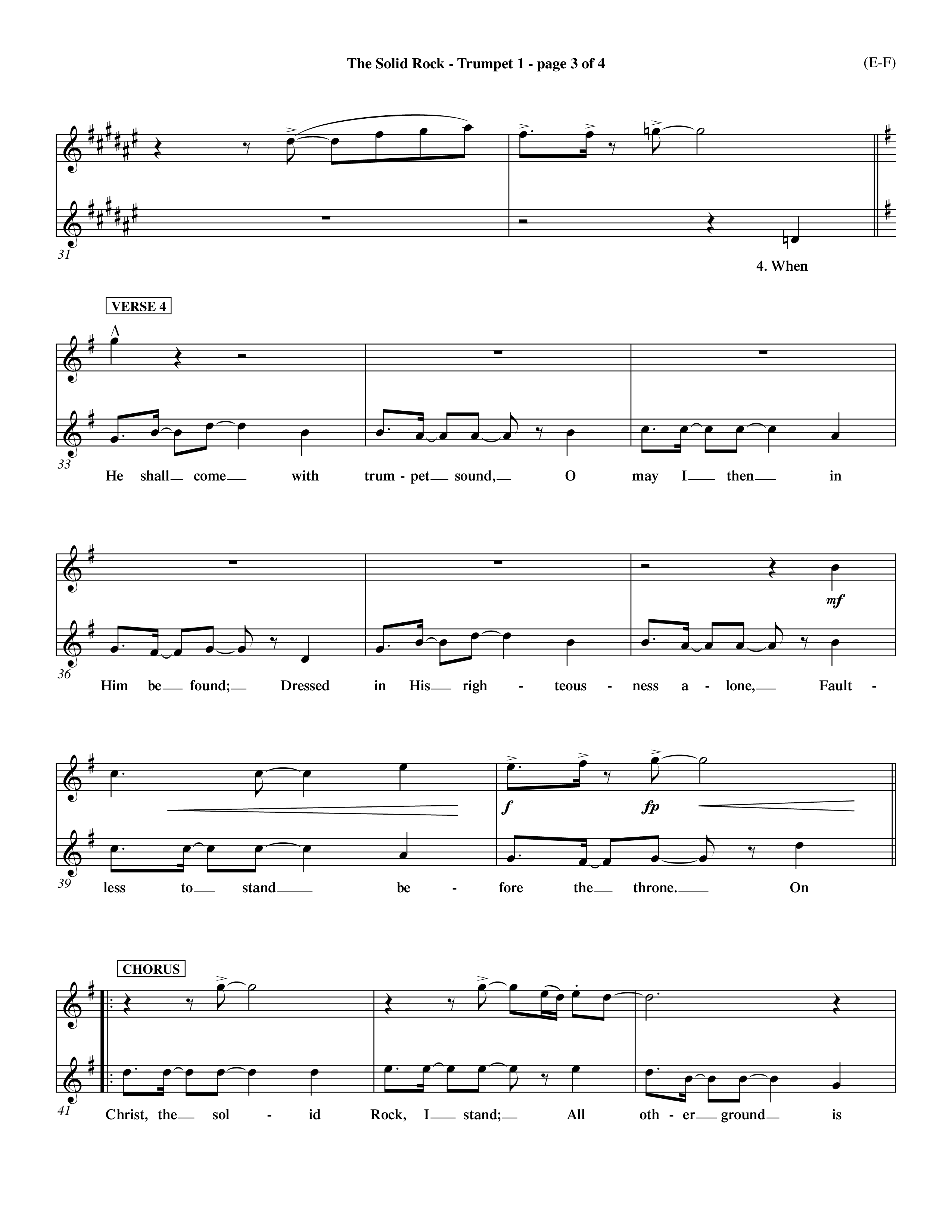 The Solid Rock (Choral Anthem SATB) Trumpet 1 (Word Music Choral / Arr. Travis Cottrell / Orch. Dave Williamson / Orch. Michael Lawrence)