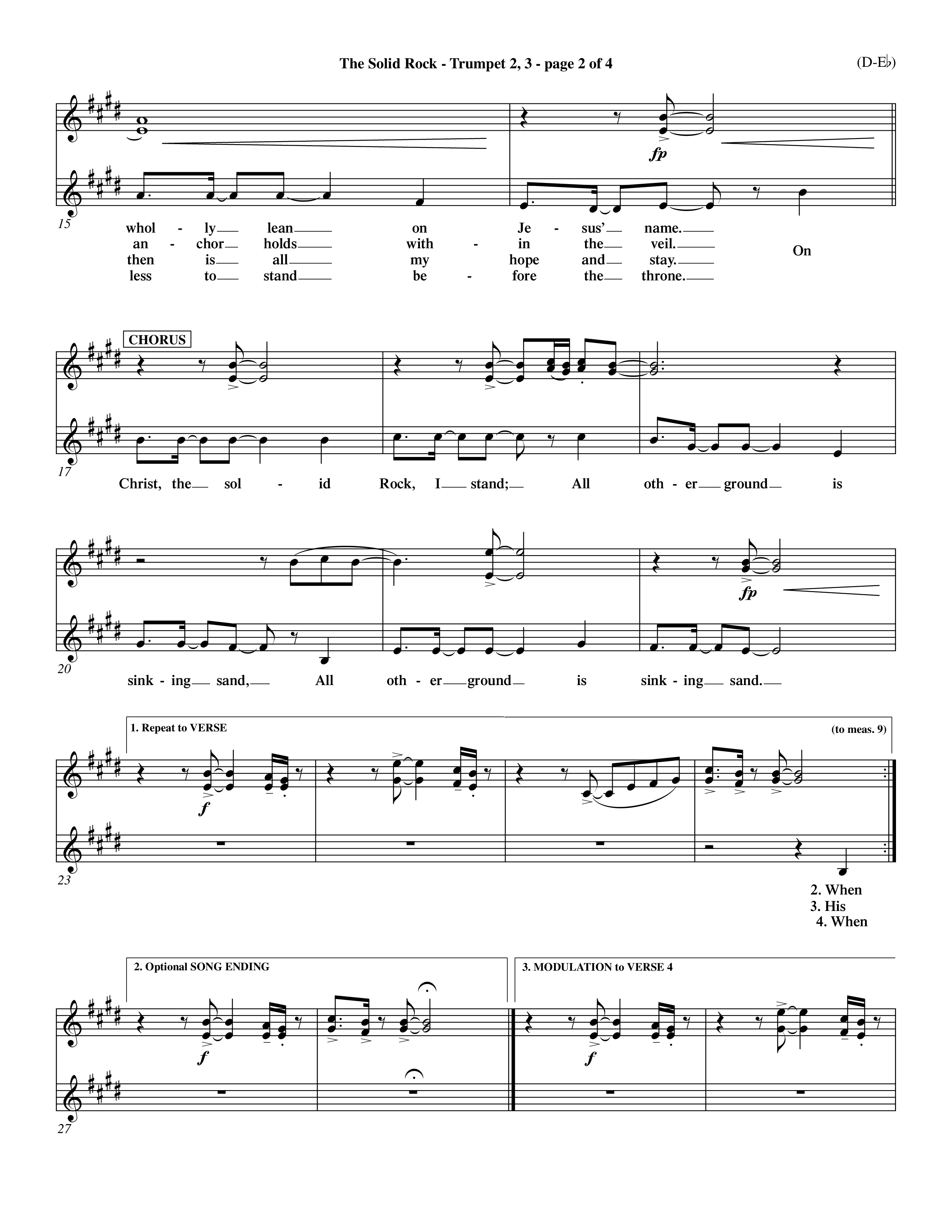 The Solid Rock (Choral Anthem SATB) Trumpet 2/3 (Word Music Choral / Arr. Travis Cottrell / Orch. Dave Williamson / Orch. Michael Lawrence)