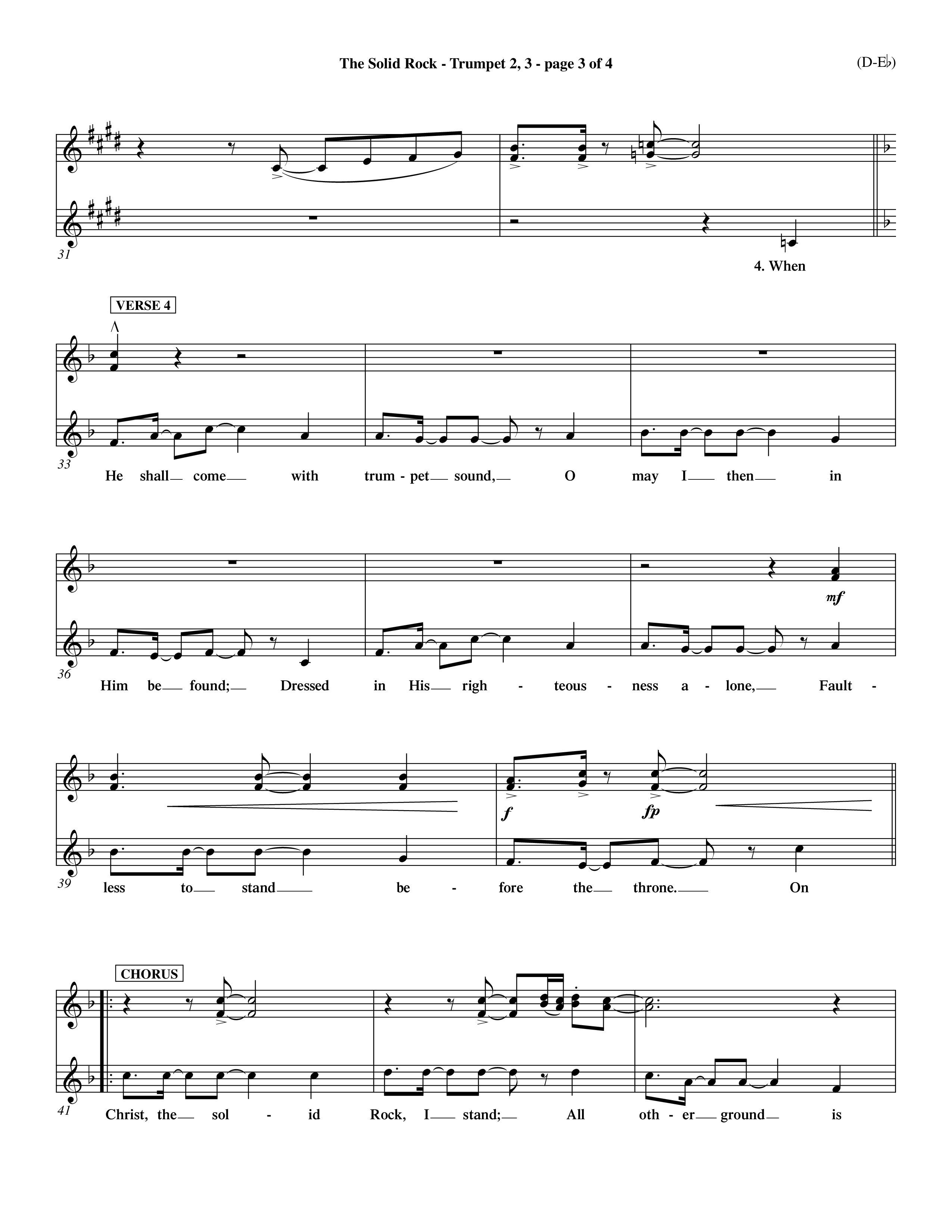 The Solid Rock (Choral Anthem SATB) Trumpet 2/3 (Word Music Choral / Arr. Travis Cottrell / Orch. Dave Williamson / Orch. Michael Lawrence)