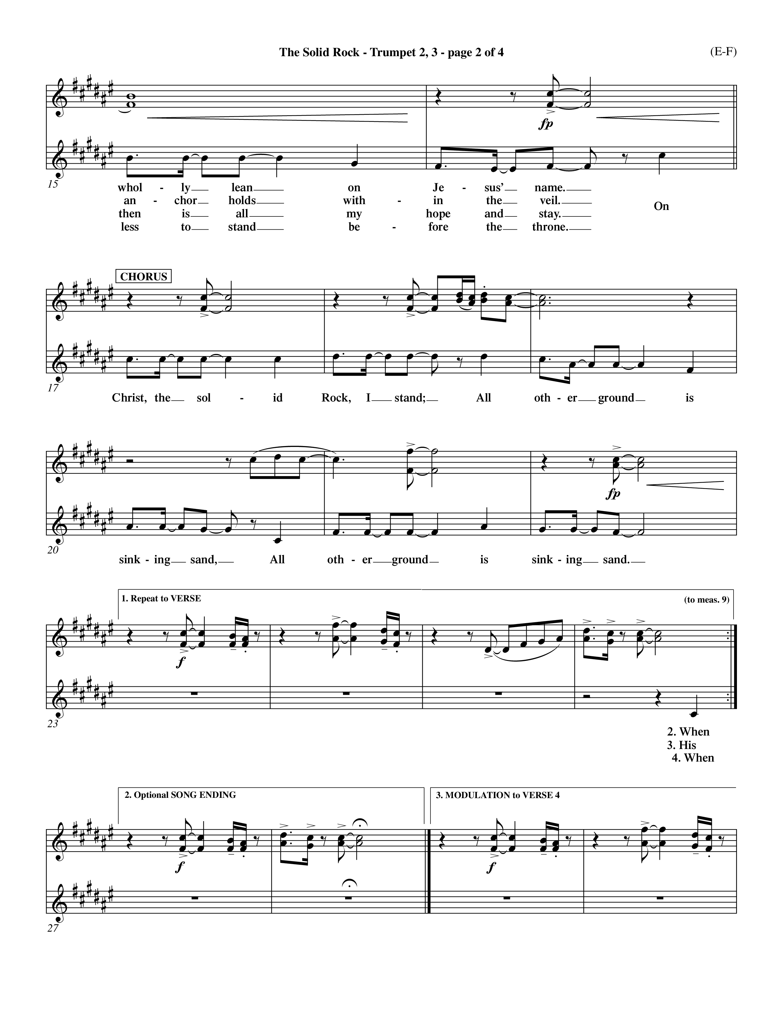 The Solid Rock (Choral Anthem SATB) Trumpet 2/3 (Word Music Choral / Arr. Travis Cottrell / Orch. Dave Williamson / Orch. Michael Lawrence)