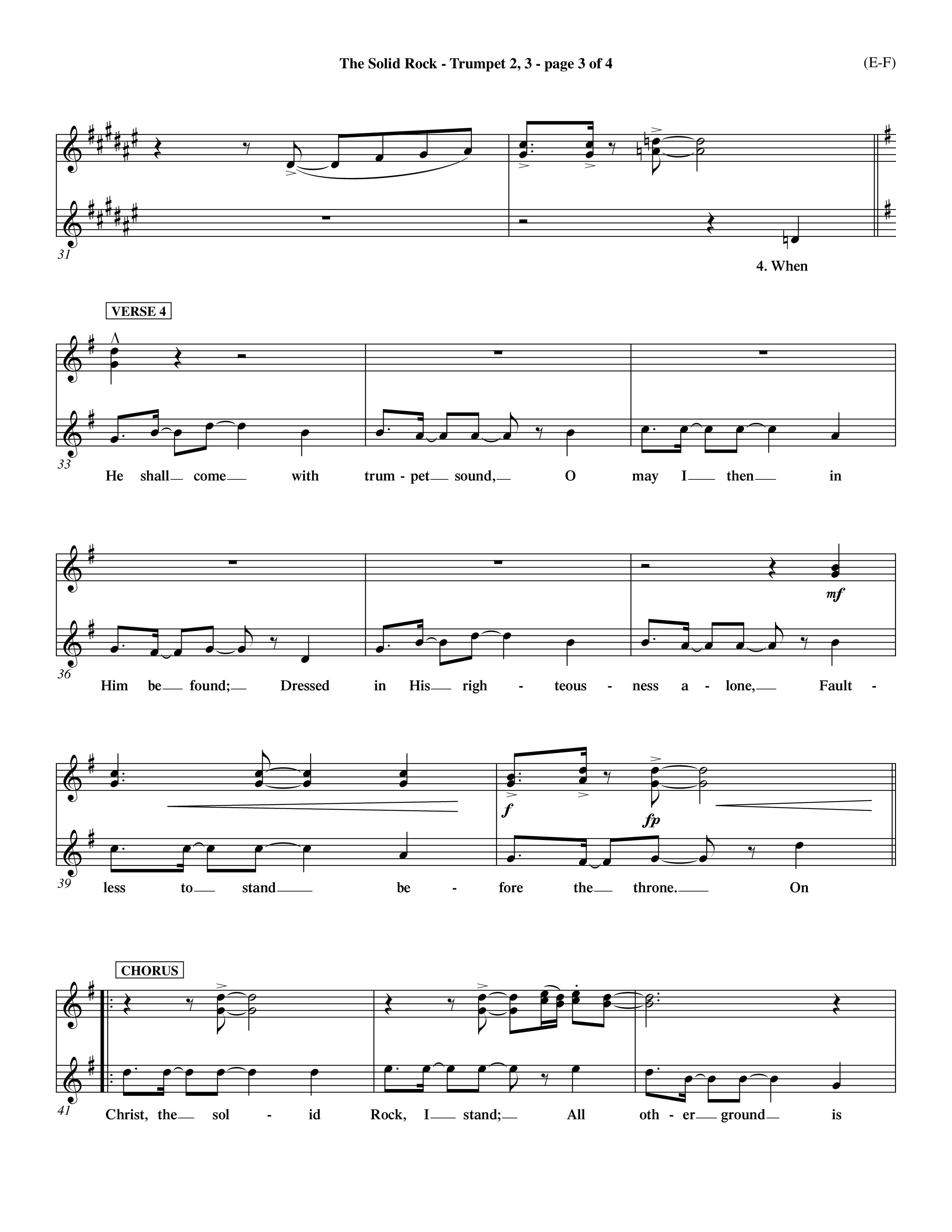 The Solid Rock (Choral Anthem SATB) Trumpet 2/3 (Word Music Choral / Arr. Travis Cottrell / Orch. Dave Williamson / Orch. Michael Lawrence)