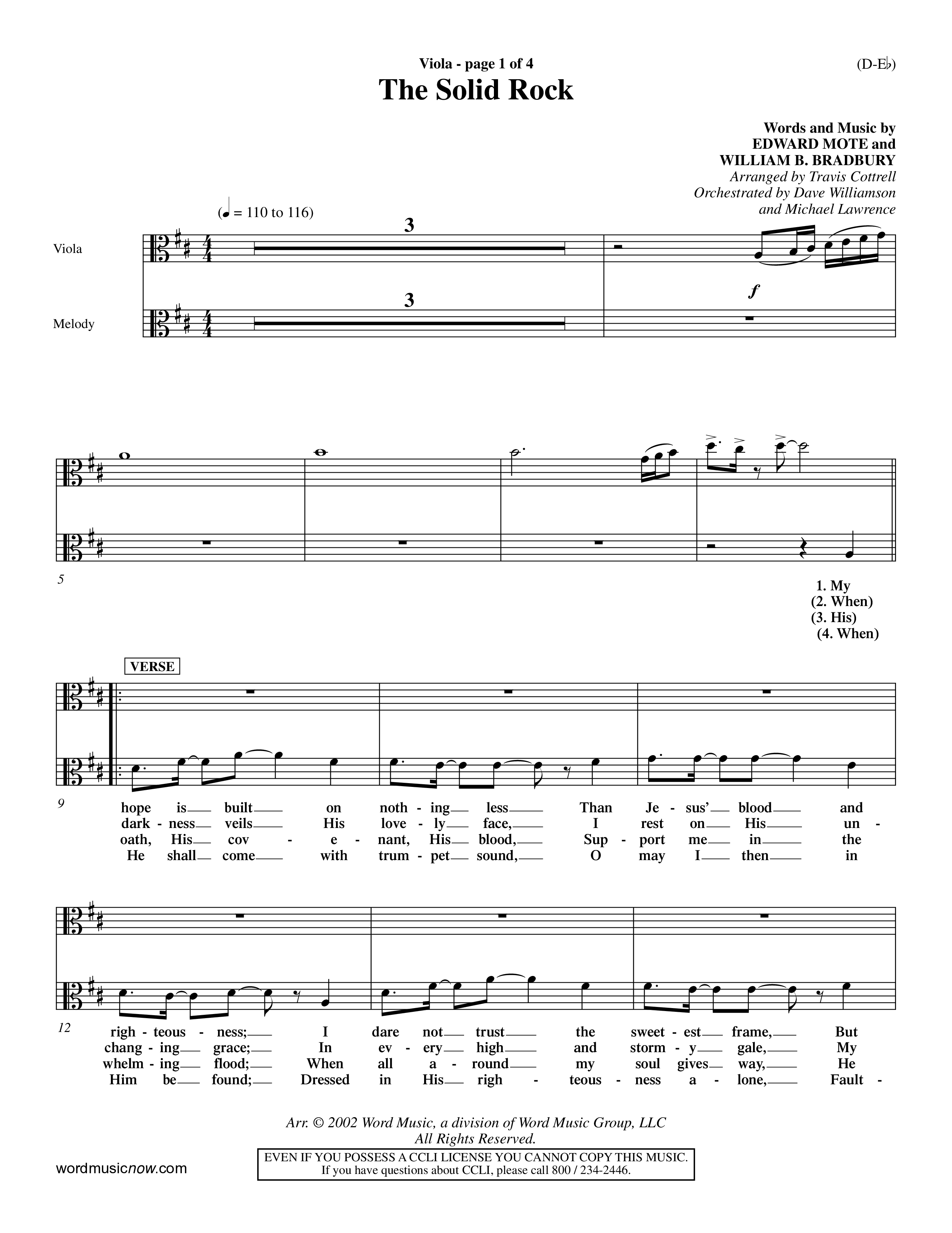 The Solid Rock (Choral Anthem SATB) Viola (Word Music Choral / Arr. Travis Cottrell / Orch. Dave Williamson / Orch. Michael Lawrence)
