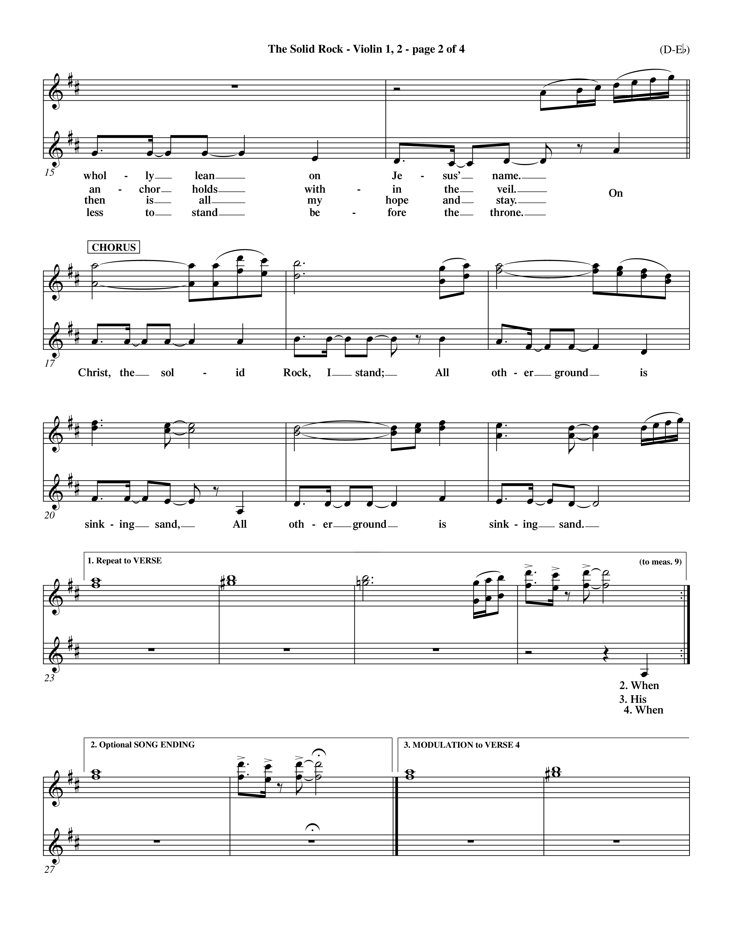 The Solid Rock (Choral Anthem SATB) Violin 1/2 (Word Music Choral / Arr. Travis Cottrell / Orch. Dave Williamson / Orch. Michael Lawrence)
