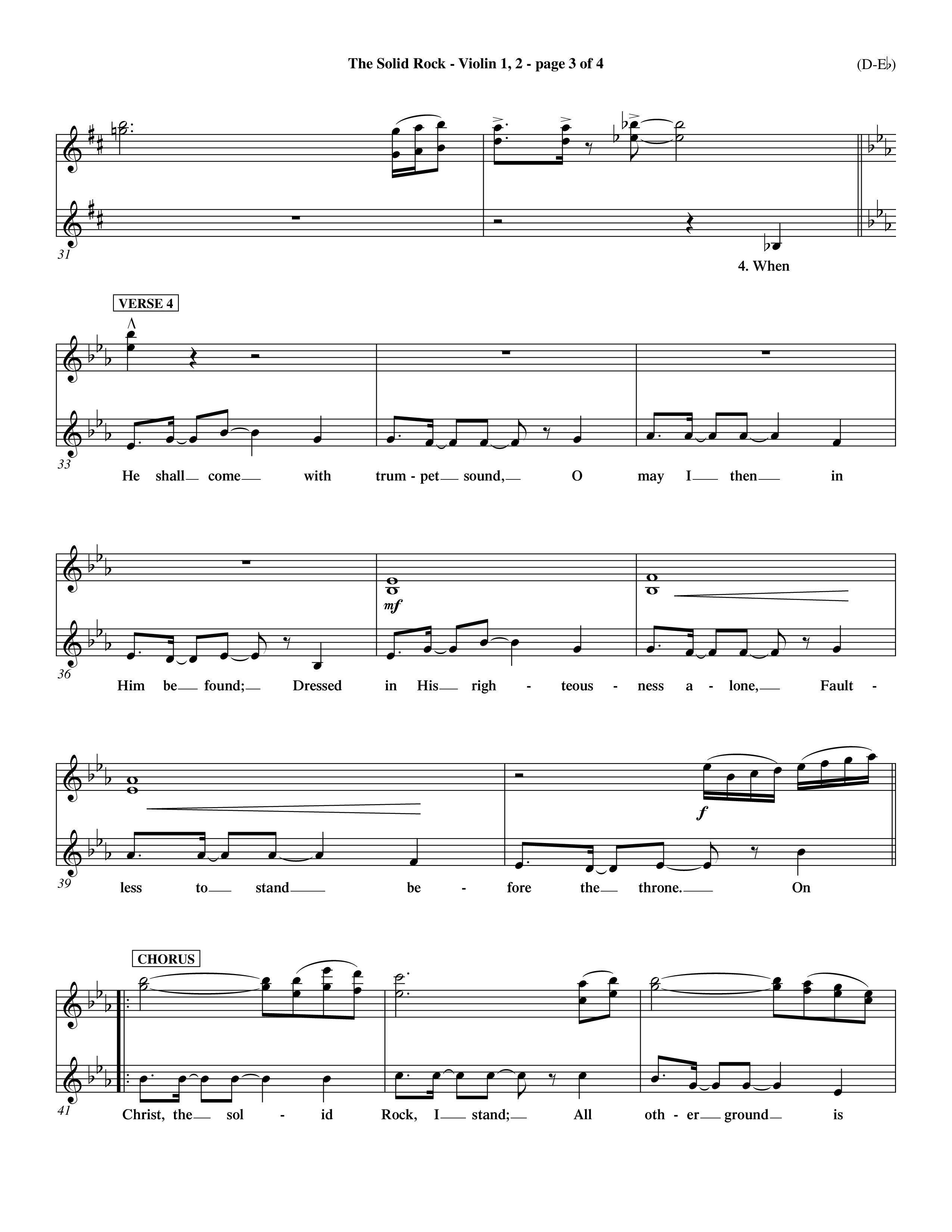 The Solid Rock (Choral Anthem SATB) Violin 1/2 (Word Music Choral / Arr. Travis Cottrell / Orch. Dave Williamson / Orch. Michael Lawrence)
