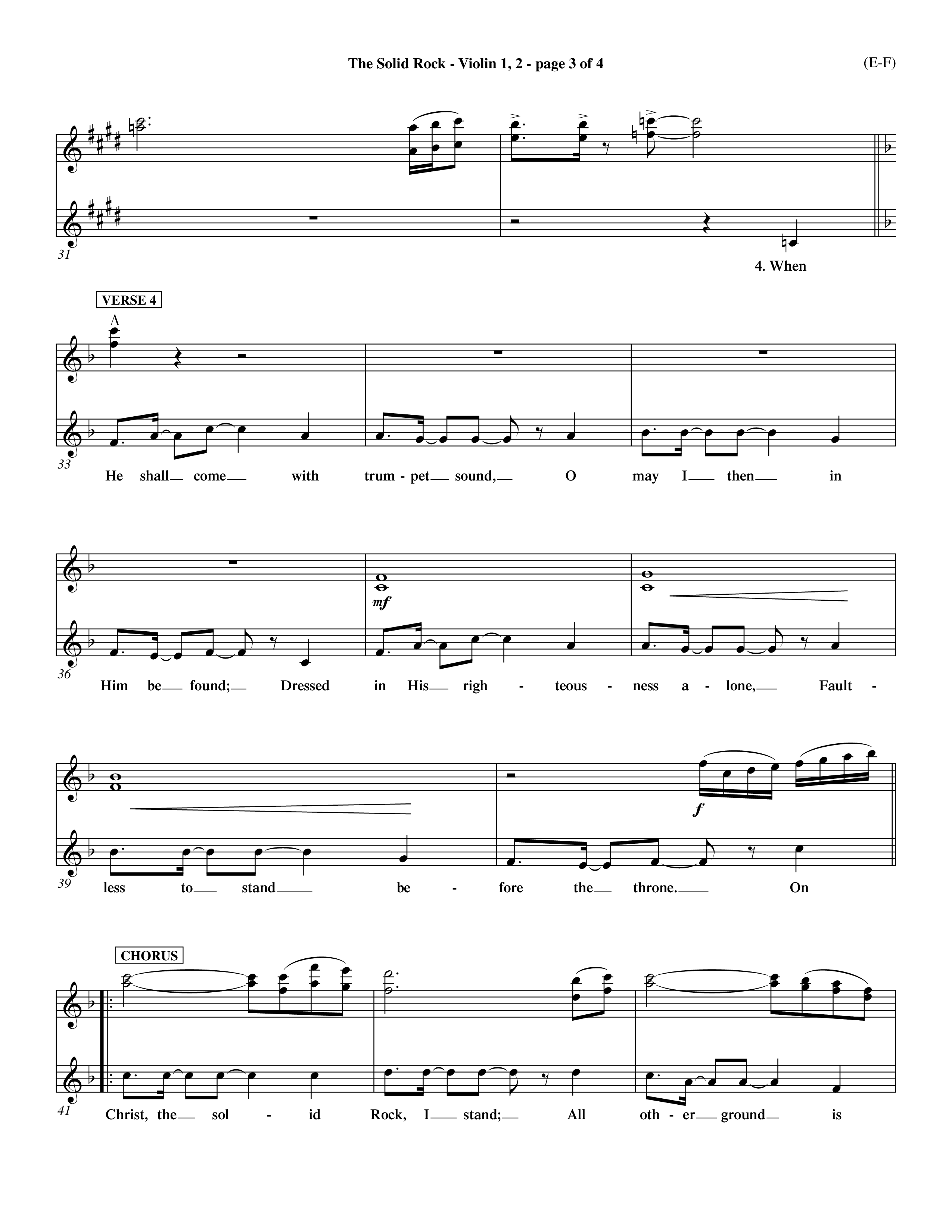 The Solid Rock (Choral Anthem SATB) Violin 1/2 (Word Music Choral / Arr. Travis Cottrell / Orch. Dave Williamson / Orch. Michael Lawrence)