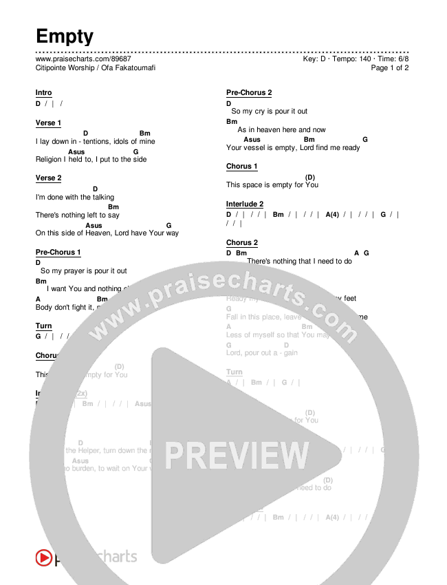 Empty Chords & Lyrics (Citipointe Worship / Ofa Fakatoumafi)