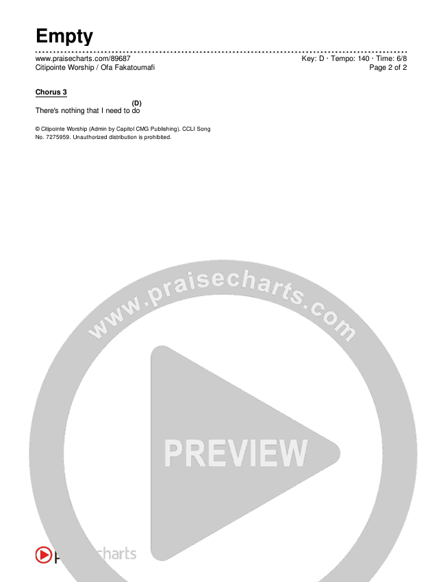 Empty Chords & Lyrics (Citipointe Worship / Ofa Fakatoumafi)