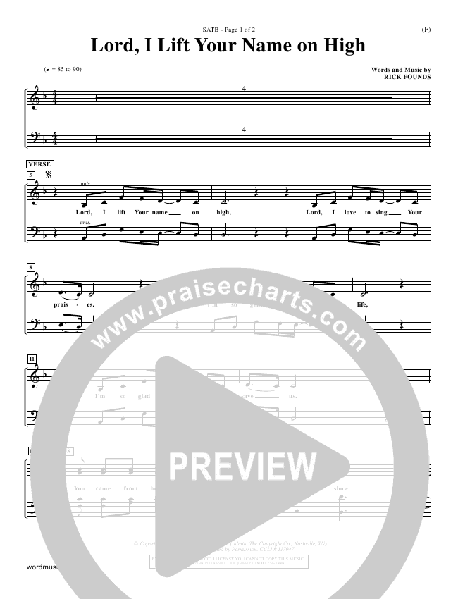 Lord I Lift Your Name On High Sheet Music PDF (Rick Founds) PraiseCharts